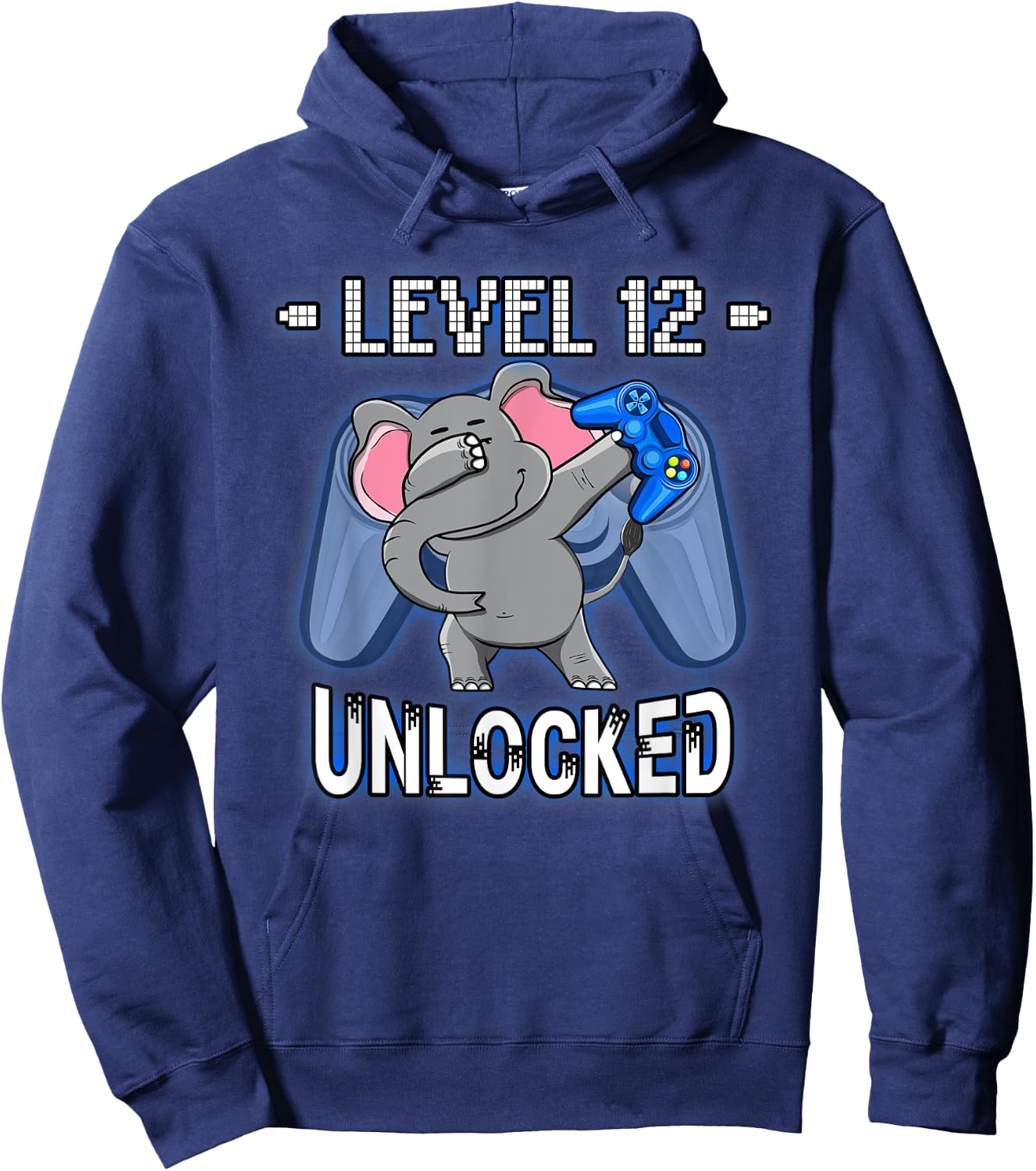Level 12 Unlocked Funny Dabbing Elephant Gamer 12th Birthday Hoodie - Hoodie | Navy