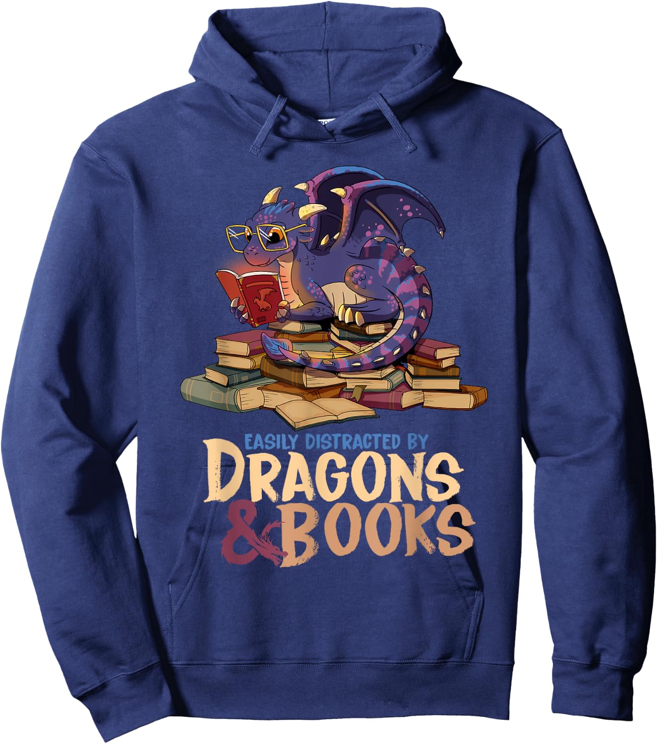 Easily Distracted By Dragons And Books Dragon Book Lover Hoodie - Hoodie | Navy
