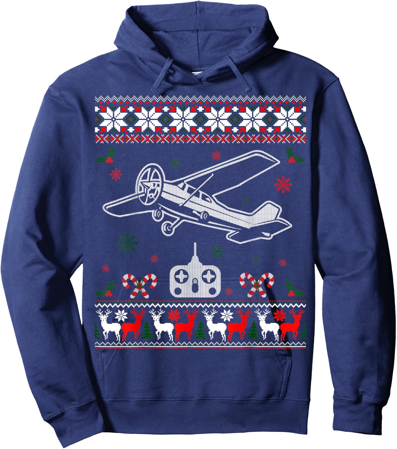 RC Plane Remote Control Plane Christmas Ugly Xmas Sweater Hoodie - Hoodie | Navy