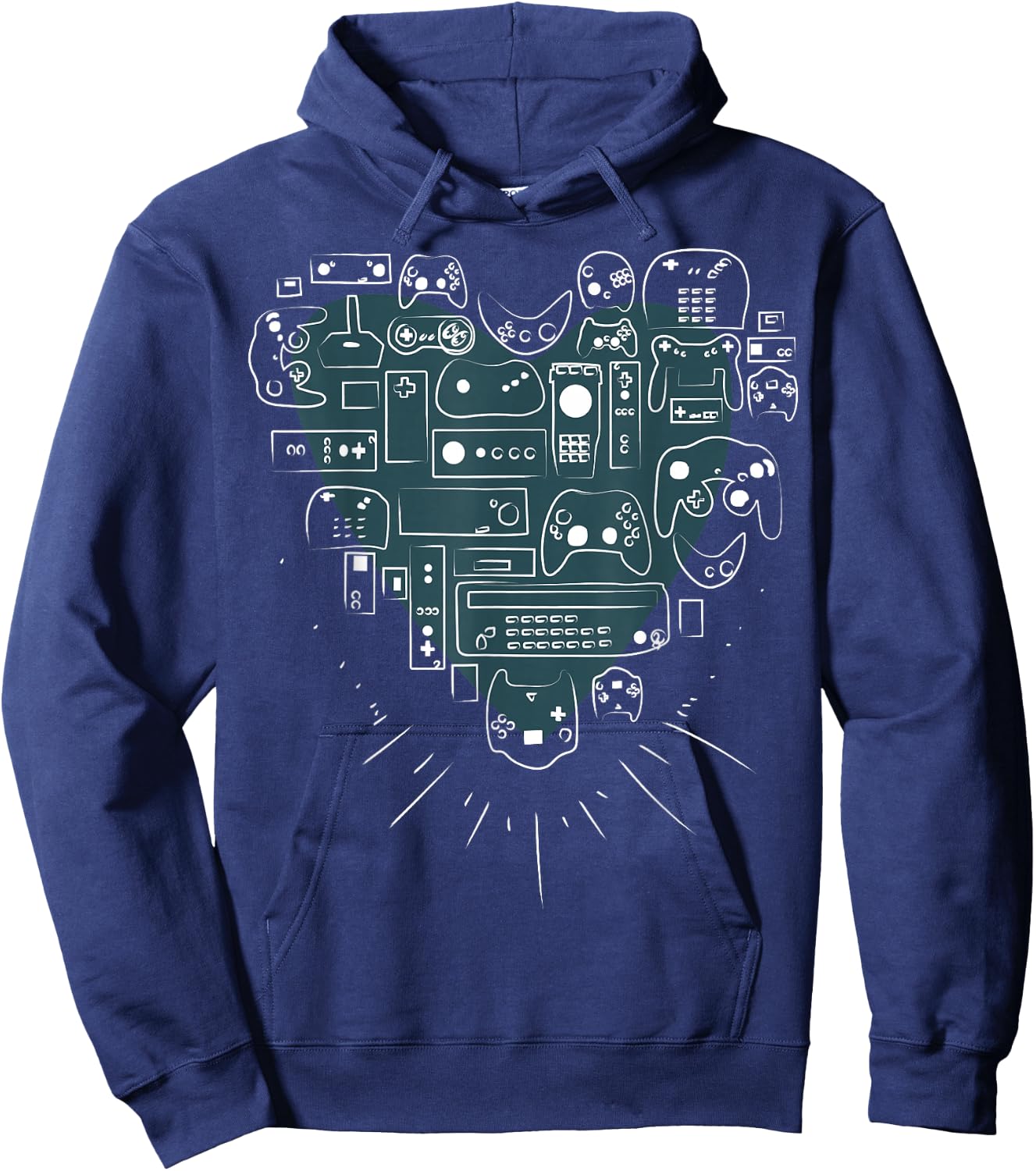 Retro Gaming Heart Video Game Controllers Gamer Hoodie - Hoodie | Navy