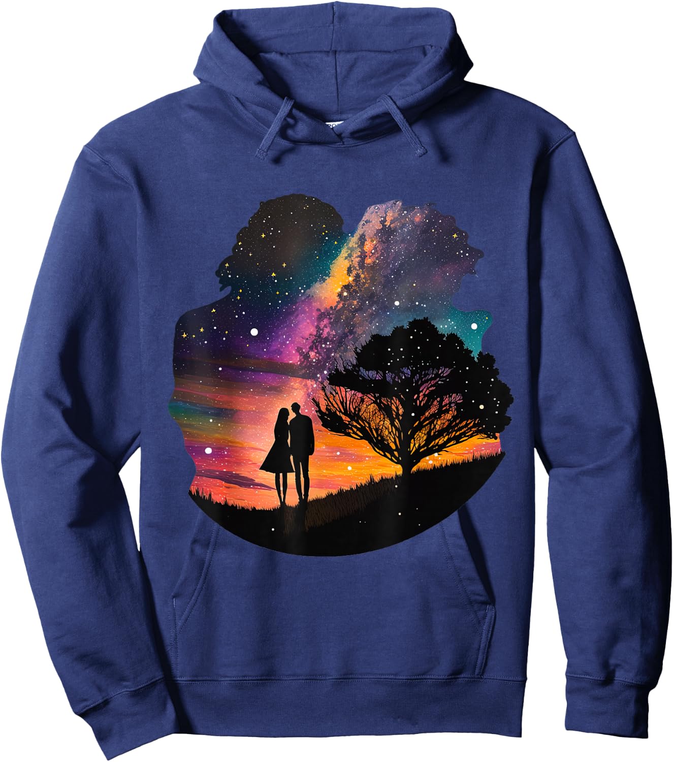 Galaxy Couple, Twin Flames Embrace Under A Canopy Of Stars Hoodie - Hoodie | Navy
