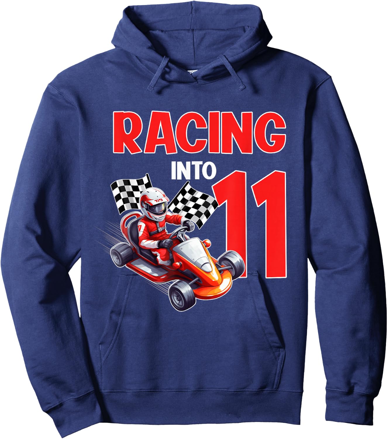 11th Bday Boy Racing Into 11 Year Old Go Kart Themed Party Hoodie - Hoodie | Navy
