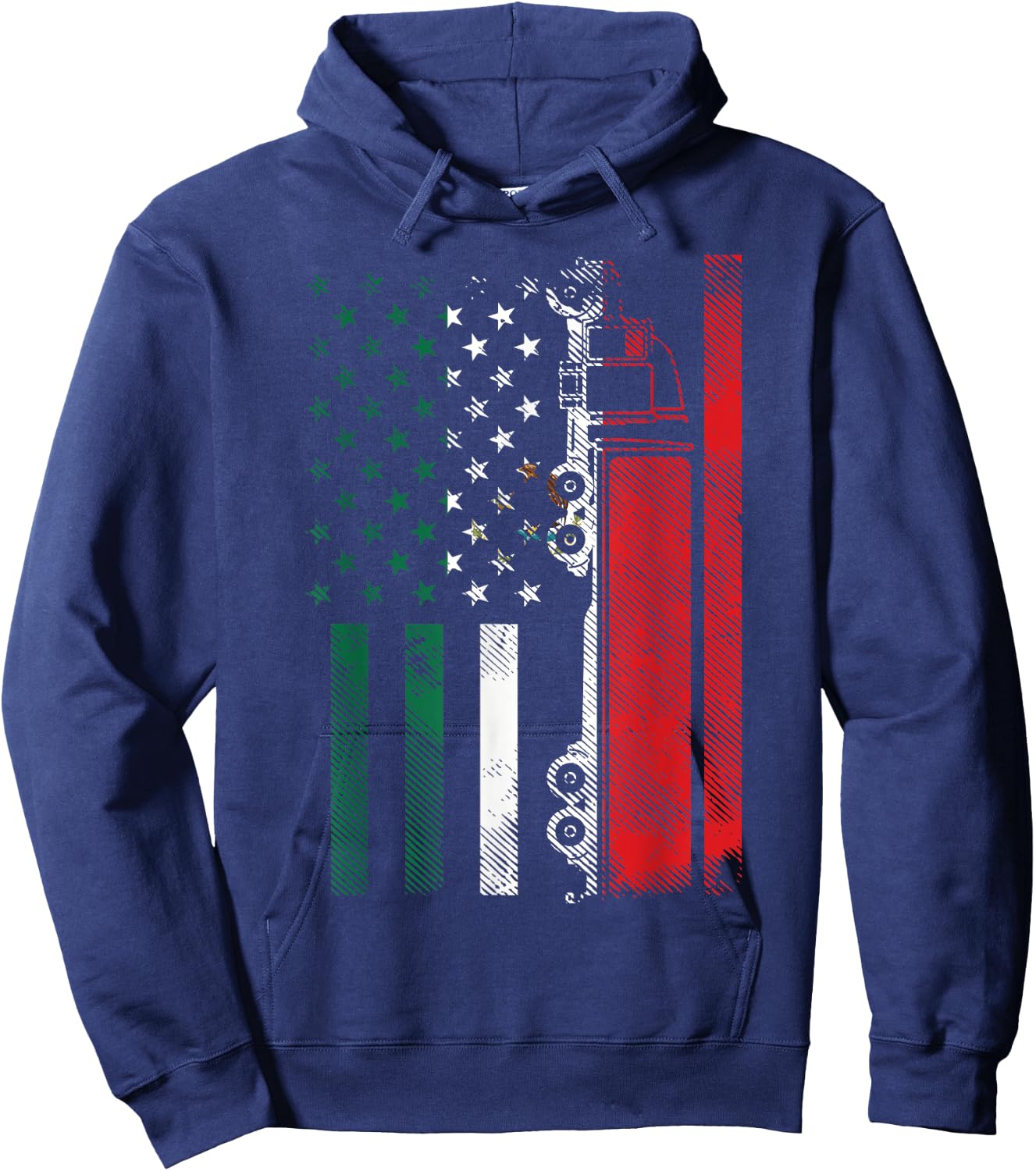 American Mexican Flag Semi Truck Cinco De Mayo Trucker Men Hoodie - Hoodie | Navy