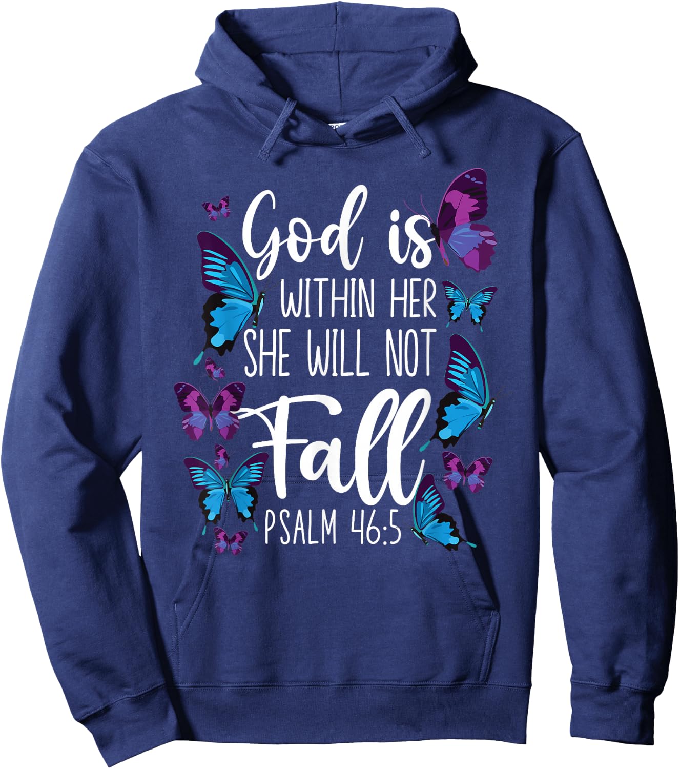 Christian Bible Verse Quote Butterfly Psalm 46:5 Hoodie - Hoodie | Navy