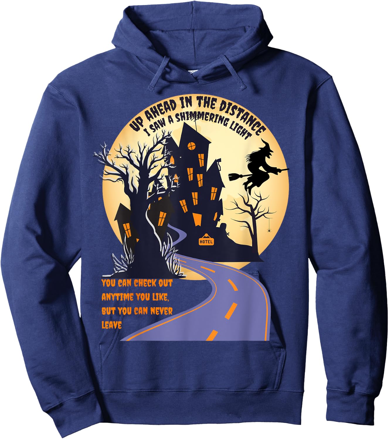 Witch riding broom on a dark/desert high way halloween moon Hoodie - Hoodie | Navy