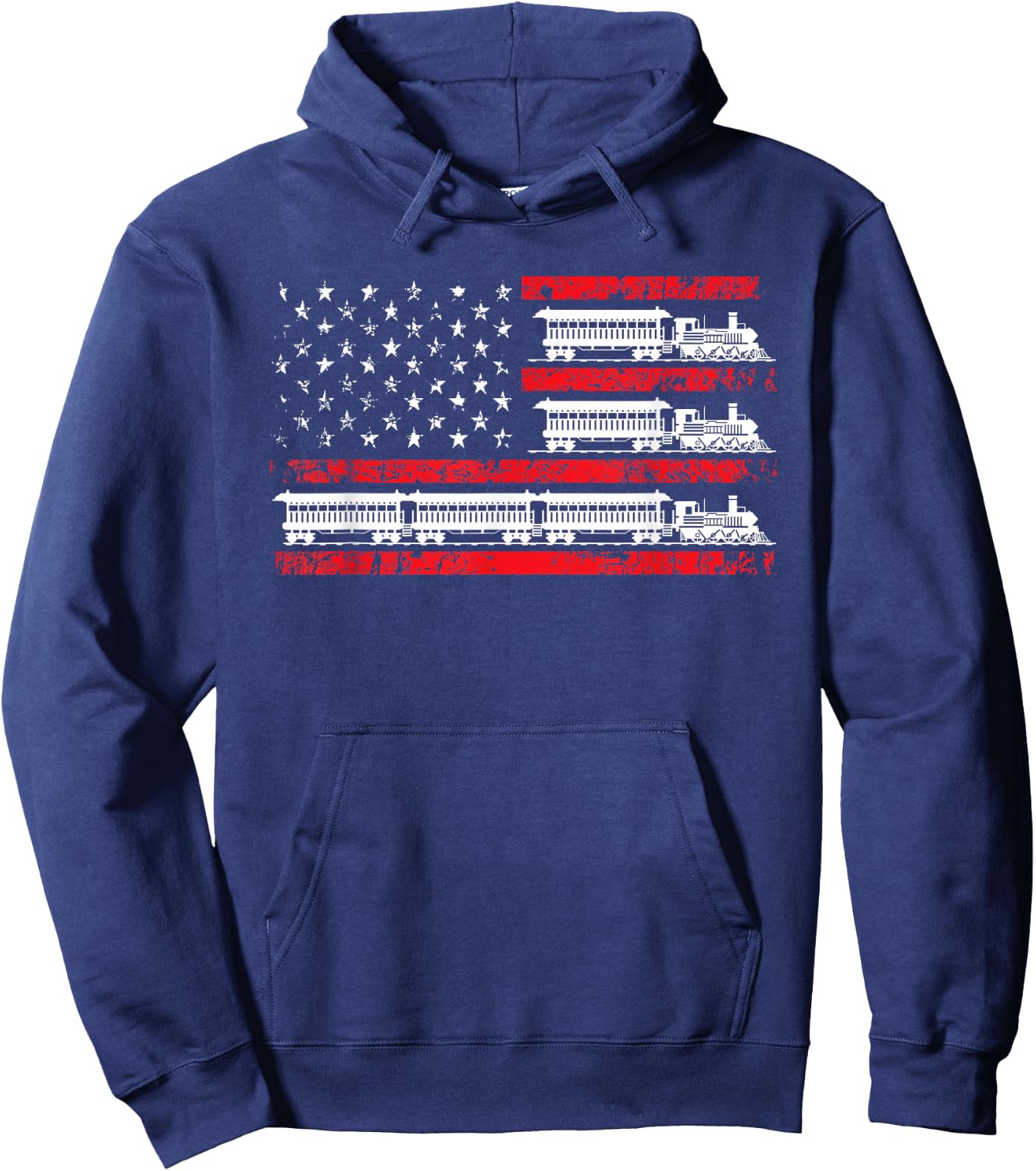Model Train Patriotic USA Flag Locomotive Model Railroad Hoodie - Hoodie | Navy