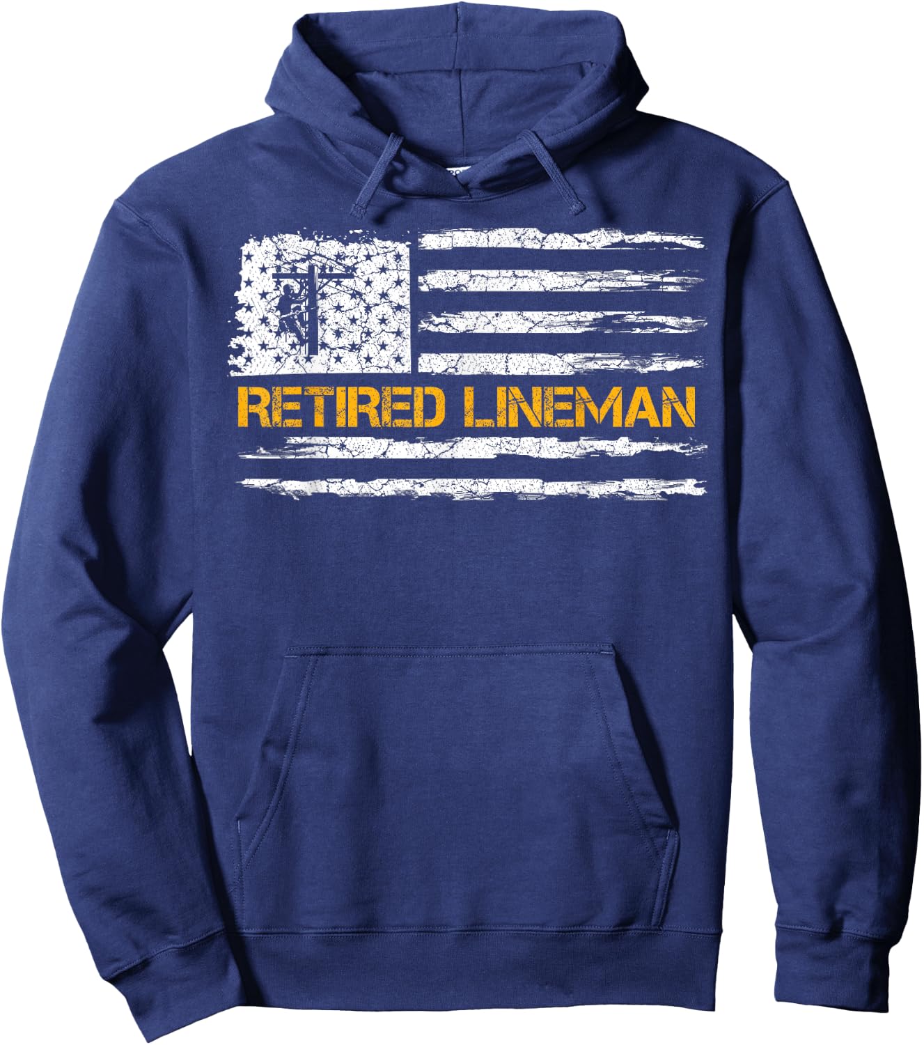 Vintage USA Flag Retired Electric Cable Lineman Retirement Hoodie - Hoodie | Navy