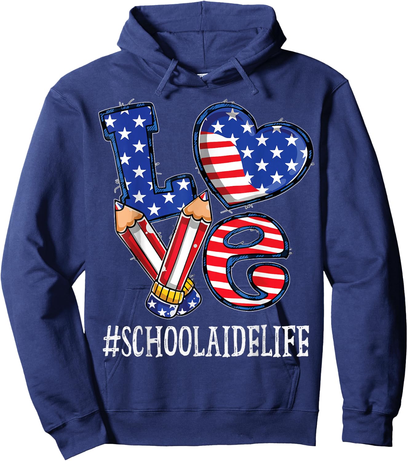 School Aide Love USA Flag Fireworks Funny 4th of July Hoodie - Hoodie | Navy