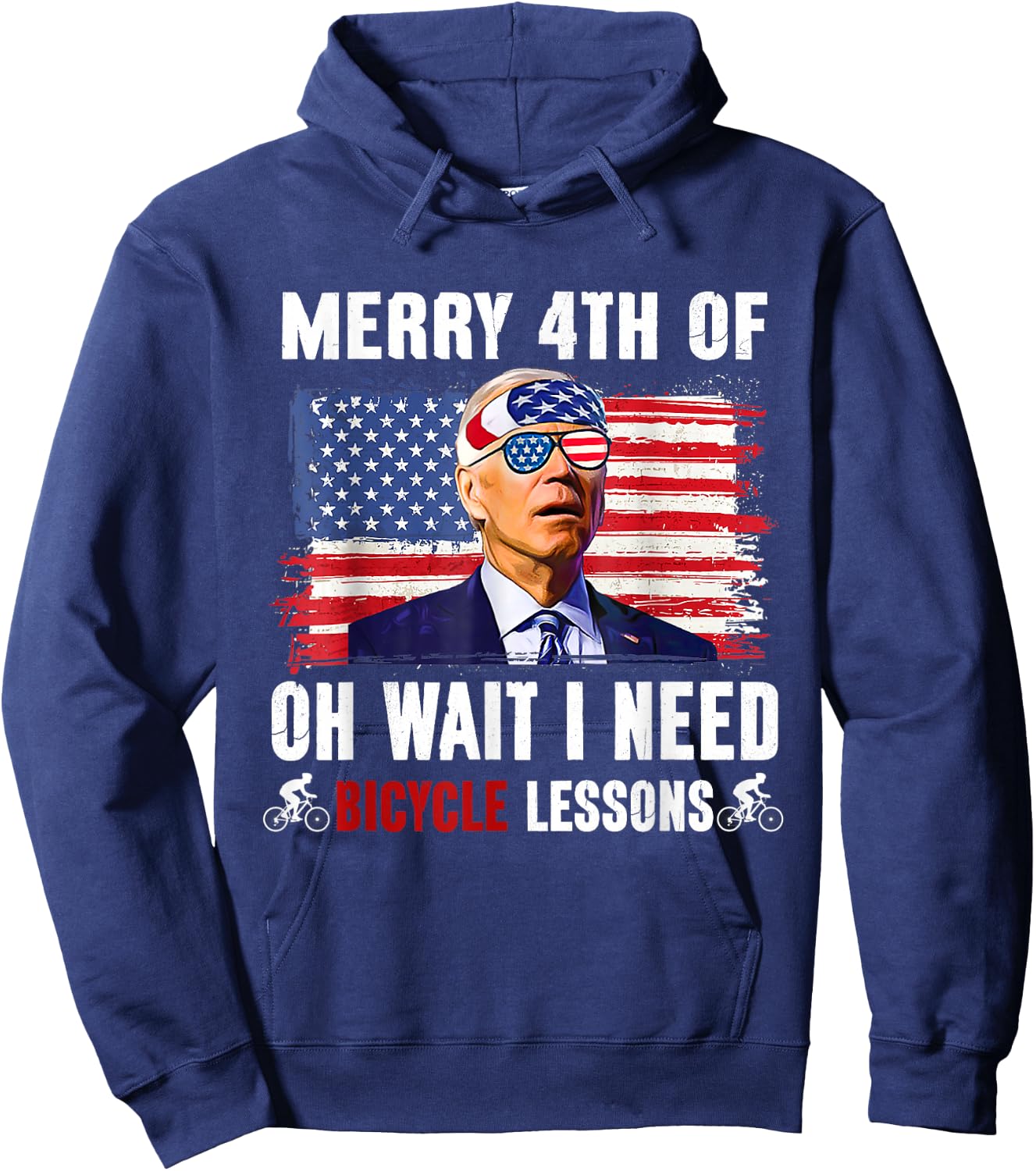 Merry 4th Of July Biden Bike Bicycle Falls Off Funny Men Hoodie - Hoodie | Navy