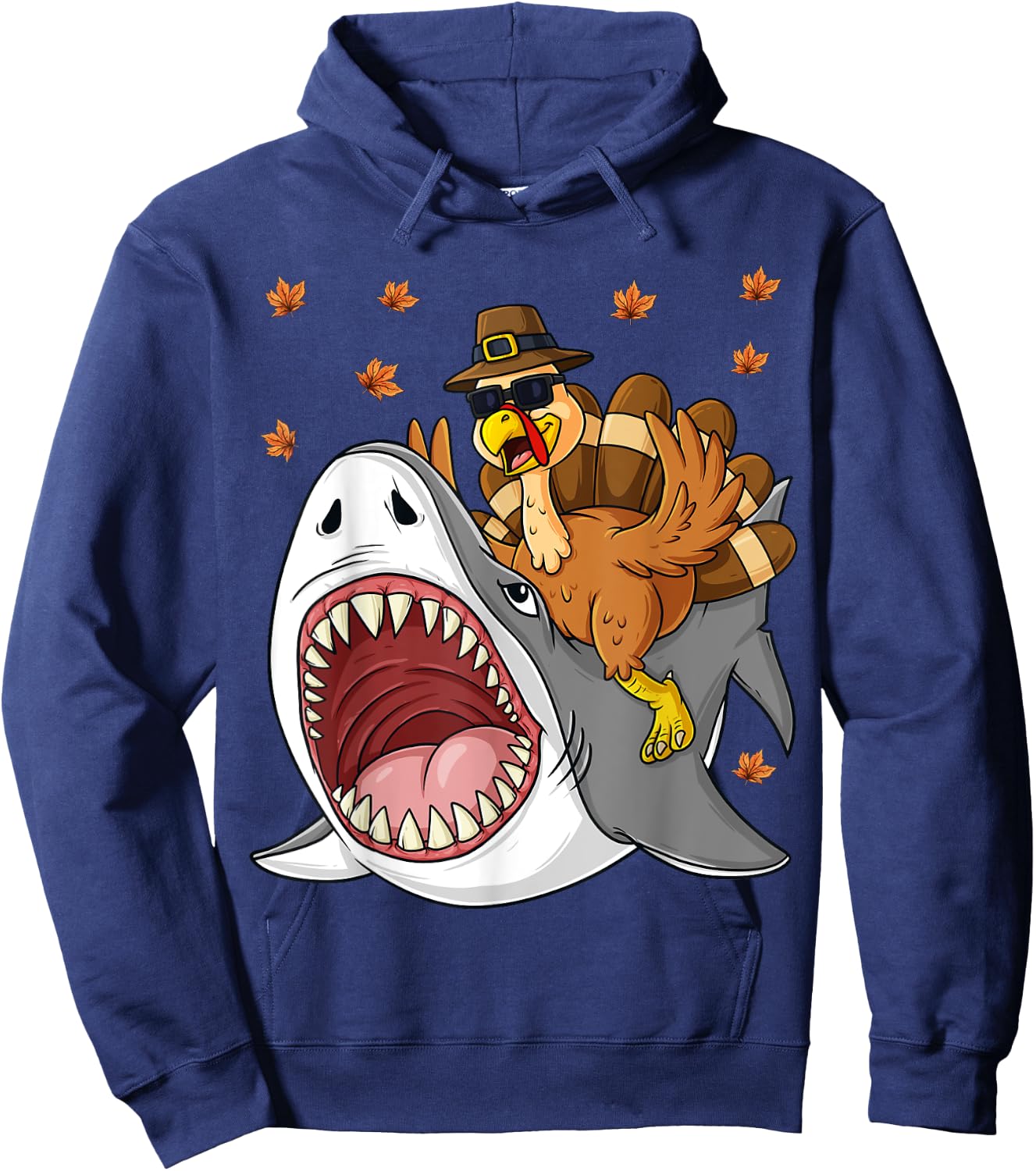 Thanksgiving Turkey Riding Shark Funny Toddler Boys Kids Hoodie - Hoodie | Navy
