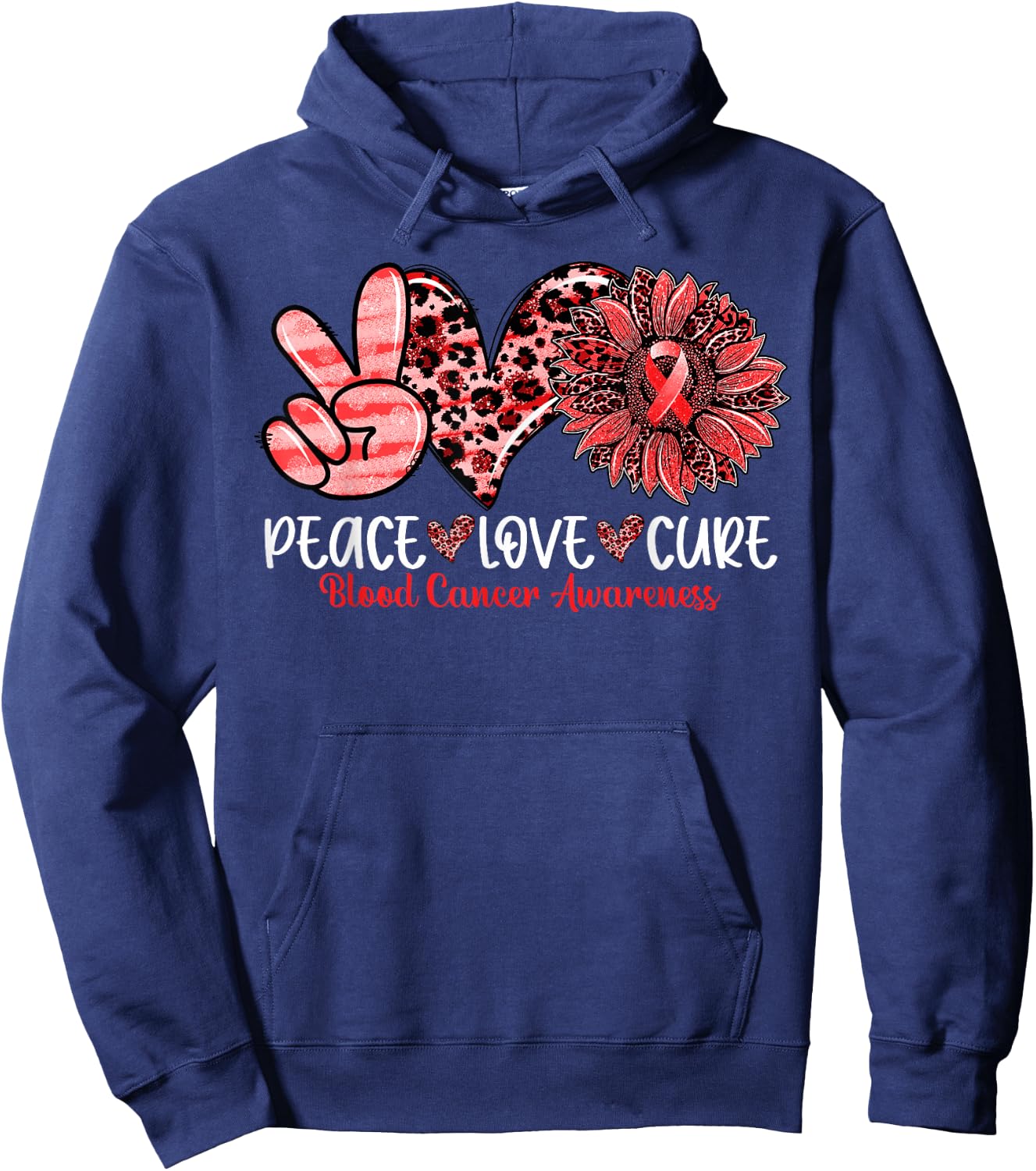 Peace Love Cure Sunflower Leopard Blood Cancer Awareness Hoodie - Hoodie | Navy