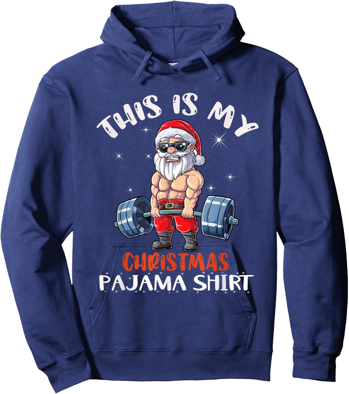Christmas Pajama Santa Weightlifting Gym Hoodie - Hoodie | Navy