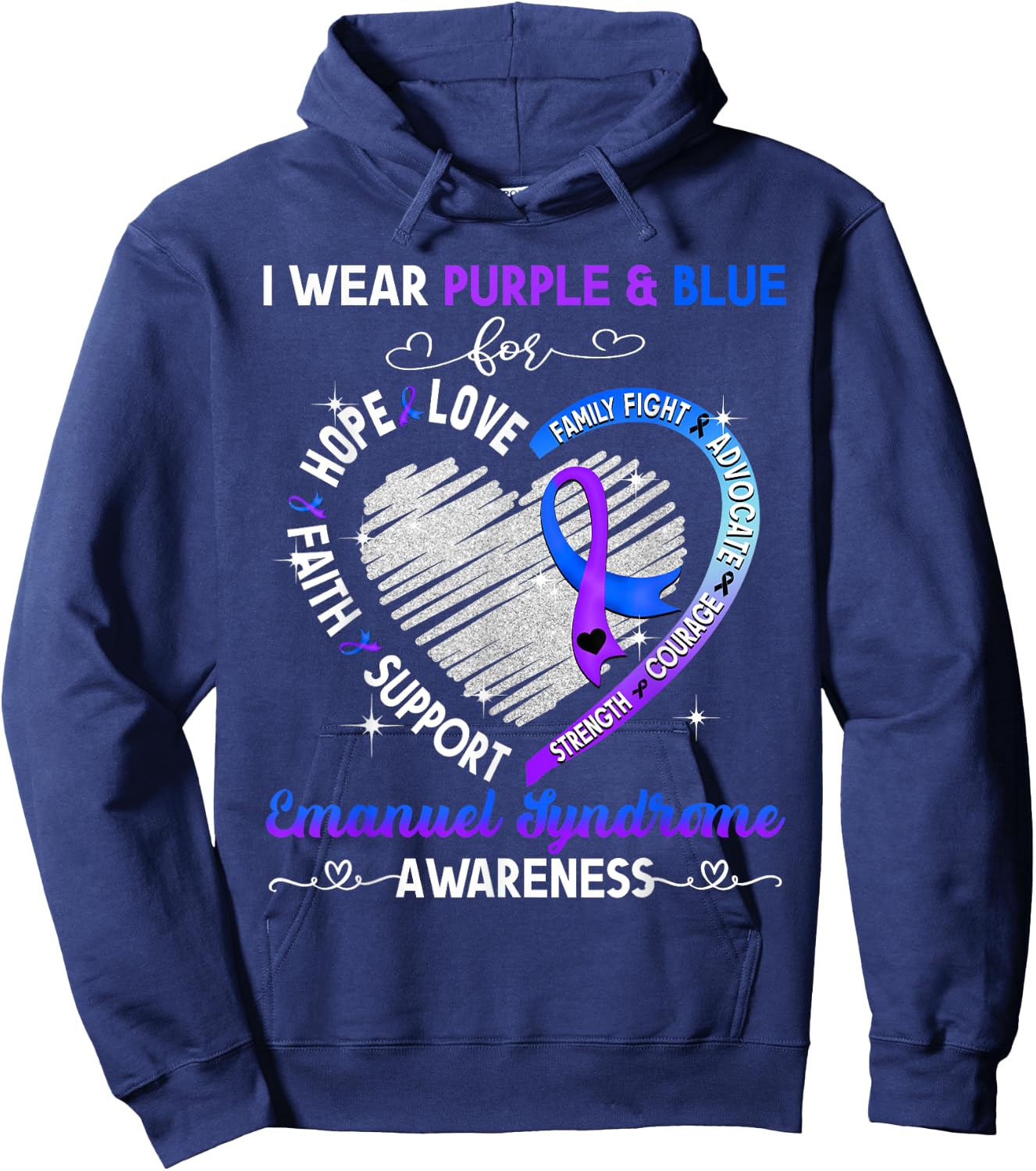 I Wear Purple & Blue For Emanuel Syndrome Awareness Gifts Hoodie - Hoodie | Navy