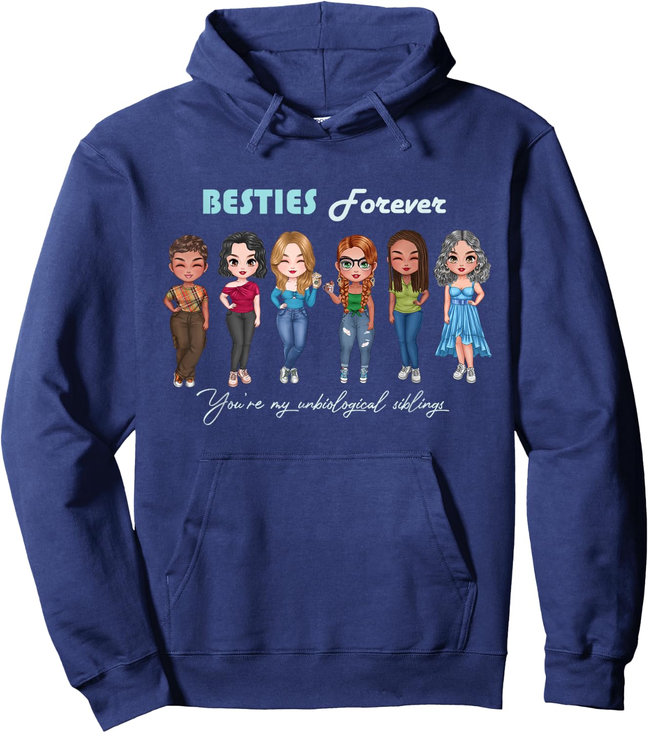 Unbiological Siblings, Sisters, Best Friends, Chibi Besties Hoodie - Hoodie | Navy