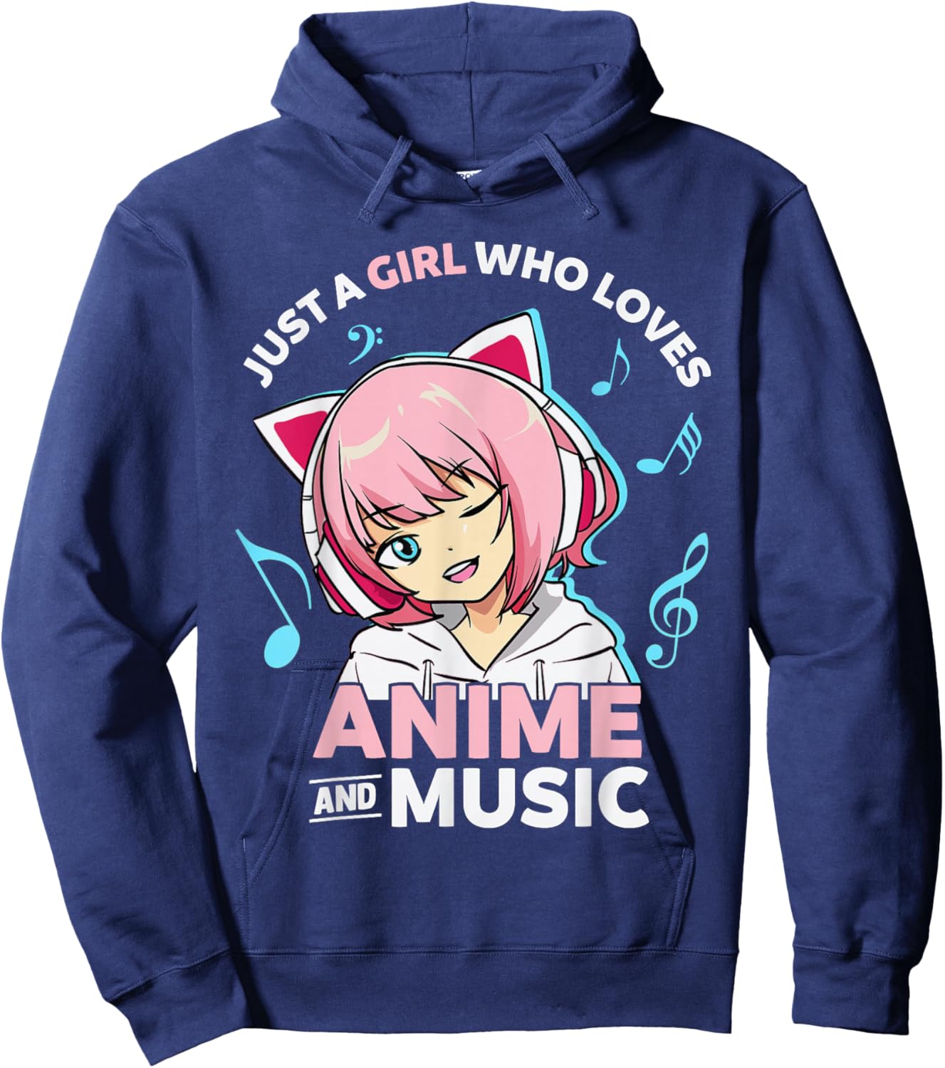 Just A Girl Who Loves Anime and Music Women Anime Teen Girls Hoodie - Hoodie | Navy
