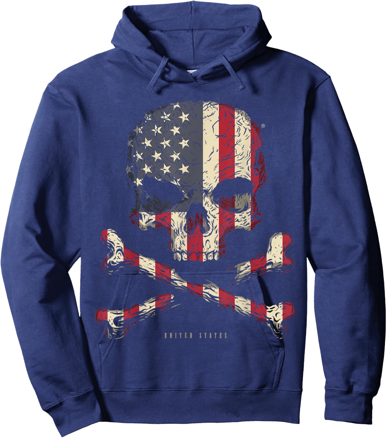 SKULL CROSSBONES UNITED STATES Flag Skeleton American Heart Hoodie - Hoodie | Navy
