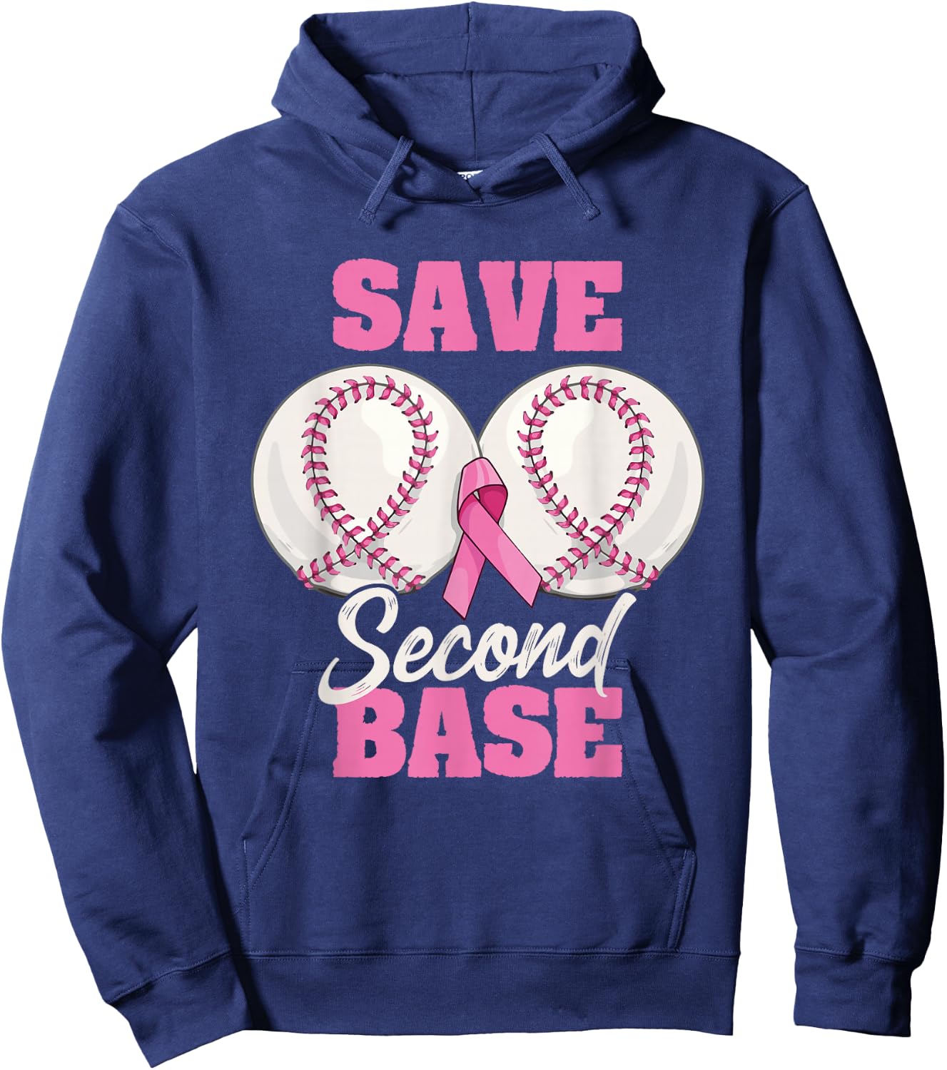 Save Second 2nd Base Funny Baseball Breast Cancer Awareness Hoodie - Hoodie | Navy