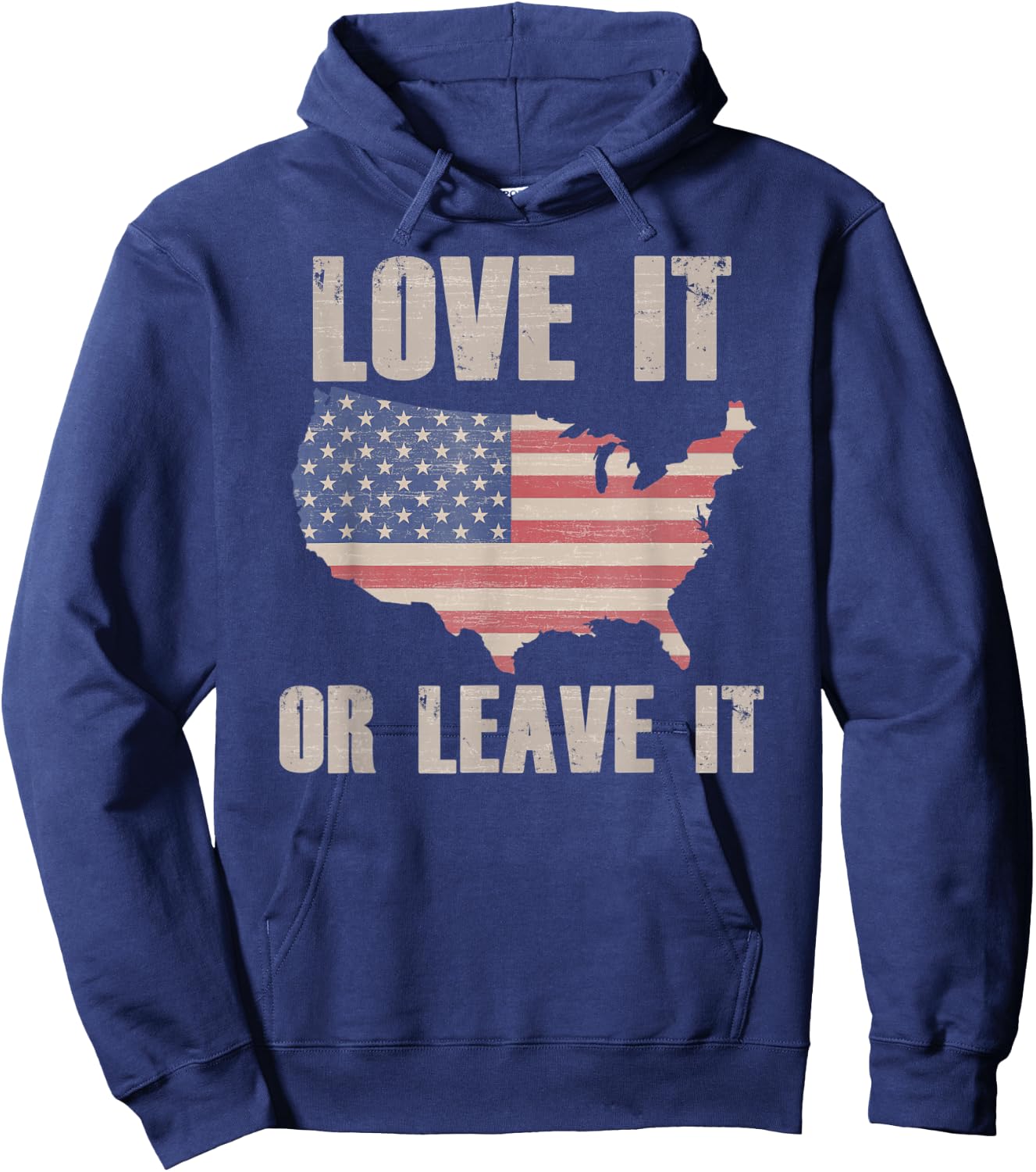 LOVE IT OR LEAVE IT Patriotic Vintage American Flag USA Map Women Kids Men Hoodie - Hoodie | Navy