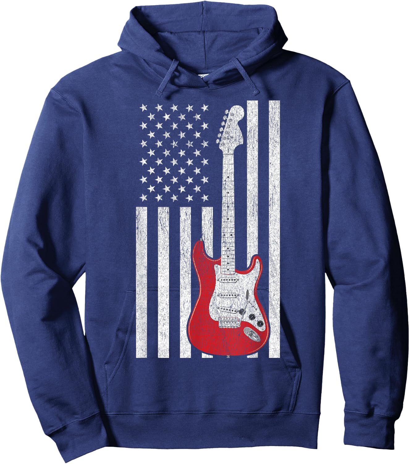 Patriotic American Flag Electric Guitar Hoodie - Hoodie | Navy