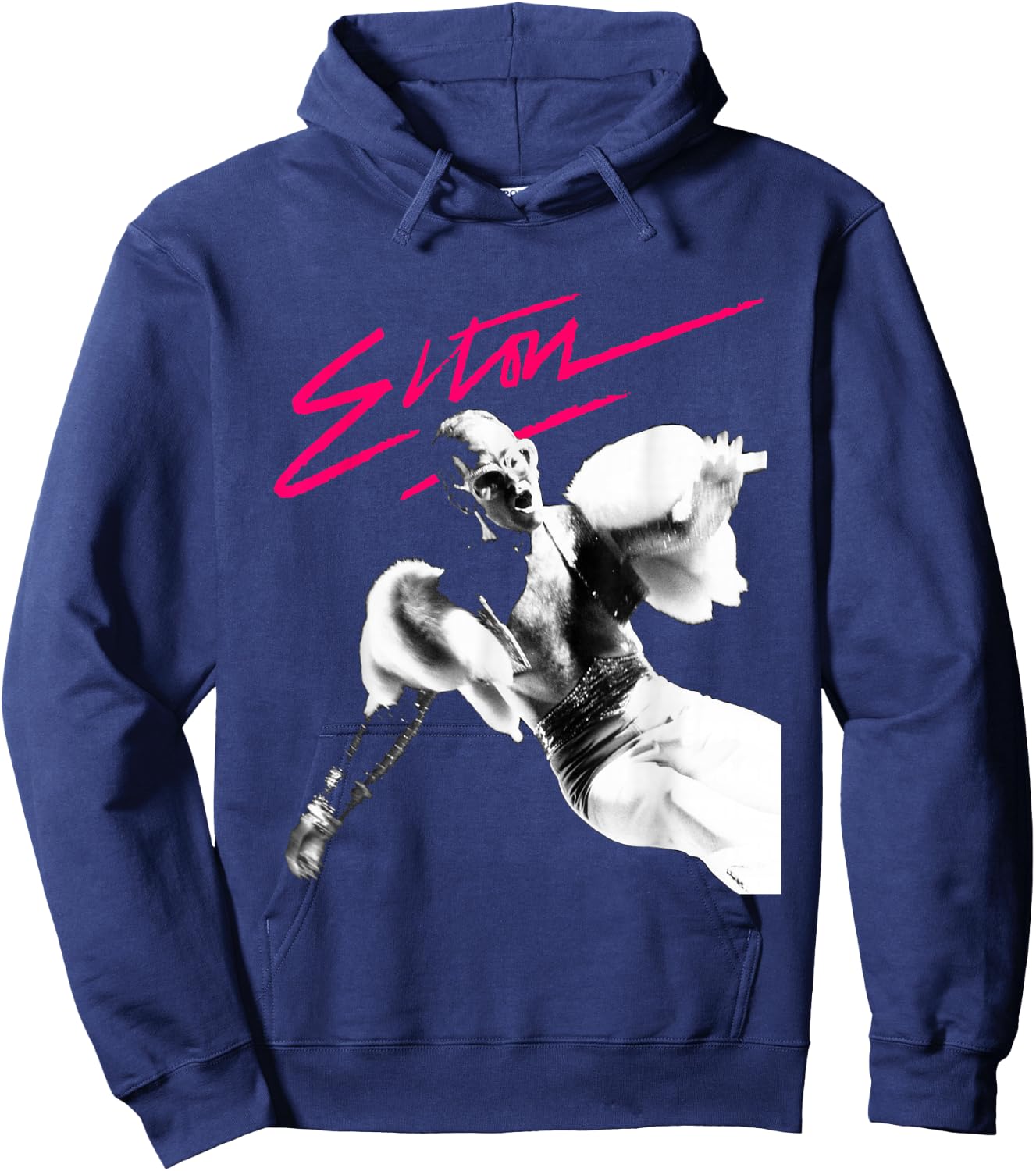 Elton John Official Pink Brush Photo Hoodie - Hoodie | Navy