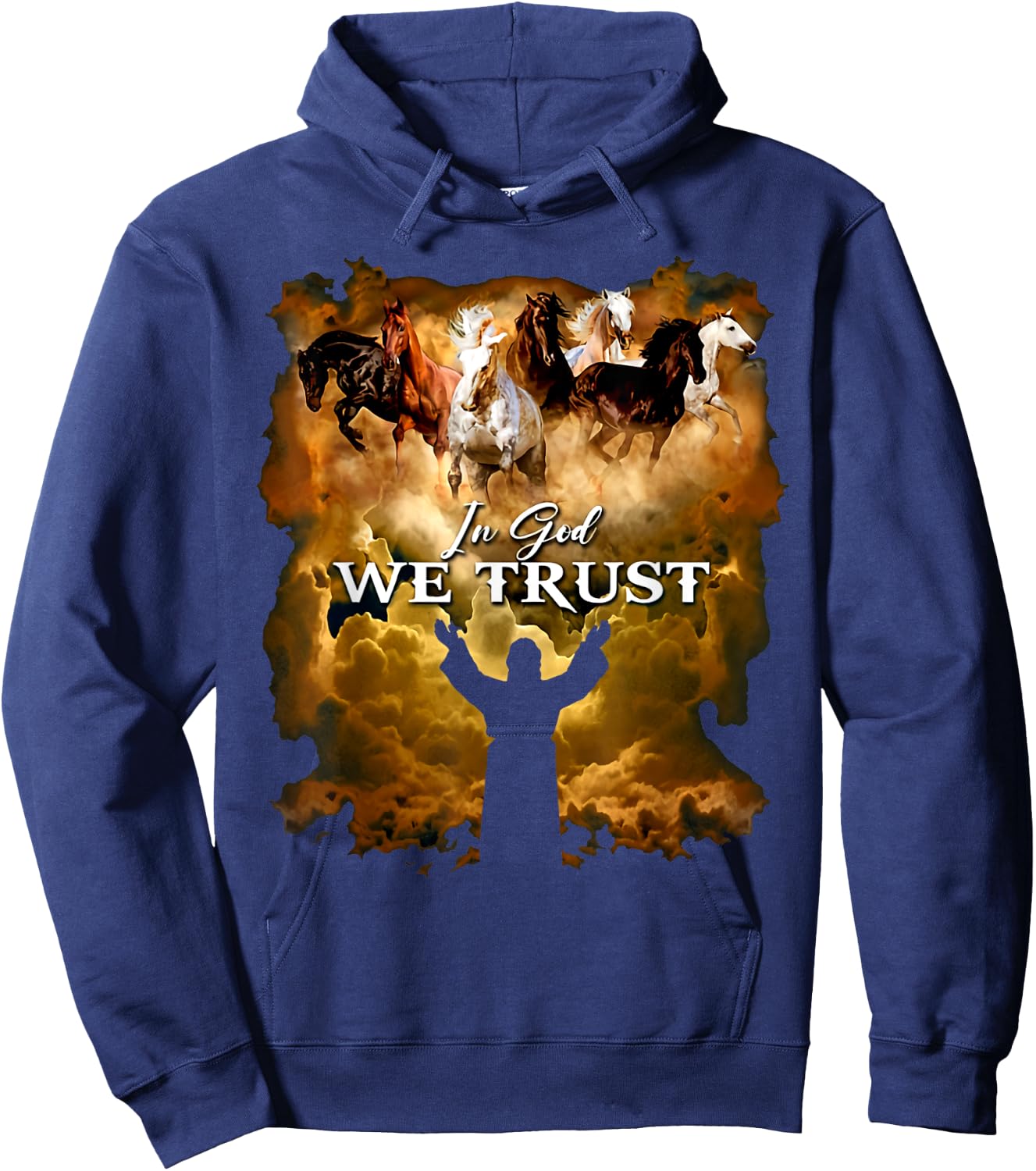 Jesus Horse In God We Trust - Christian , -Adults, -Kids, Black, Small, Short Sleeve Hoodie - Hoodie | Navy