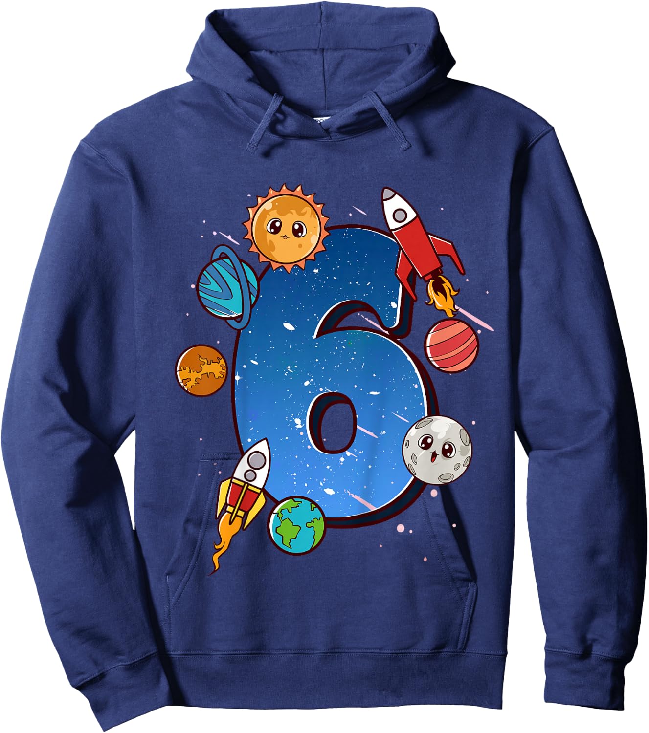 Boys 6th Birthday Party Outfit 6 Years Old Space Planets Hoodie - Hoodie | Navy