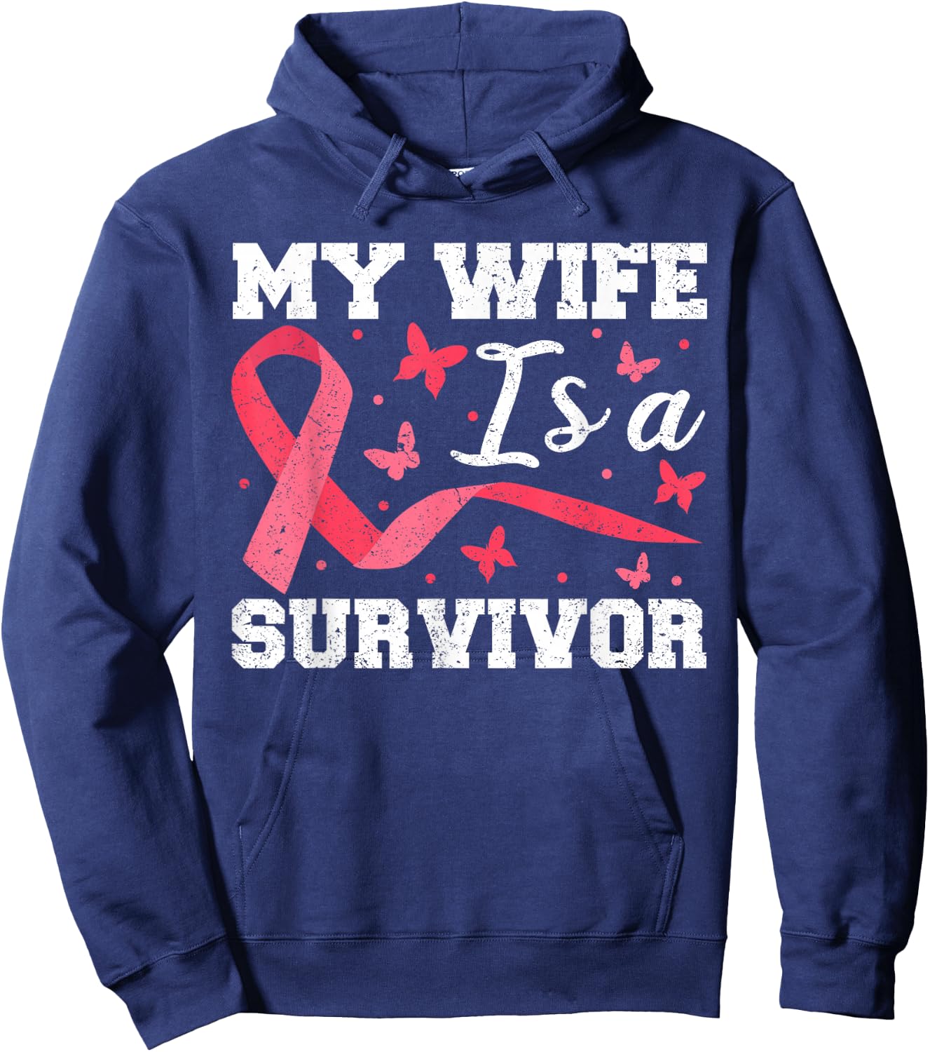 My Wife Is A Survivor , Breast Cancer Husband Support Hoodie - Hoodie | Navy