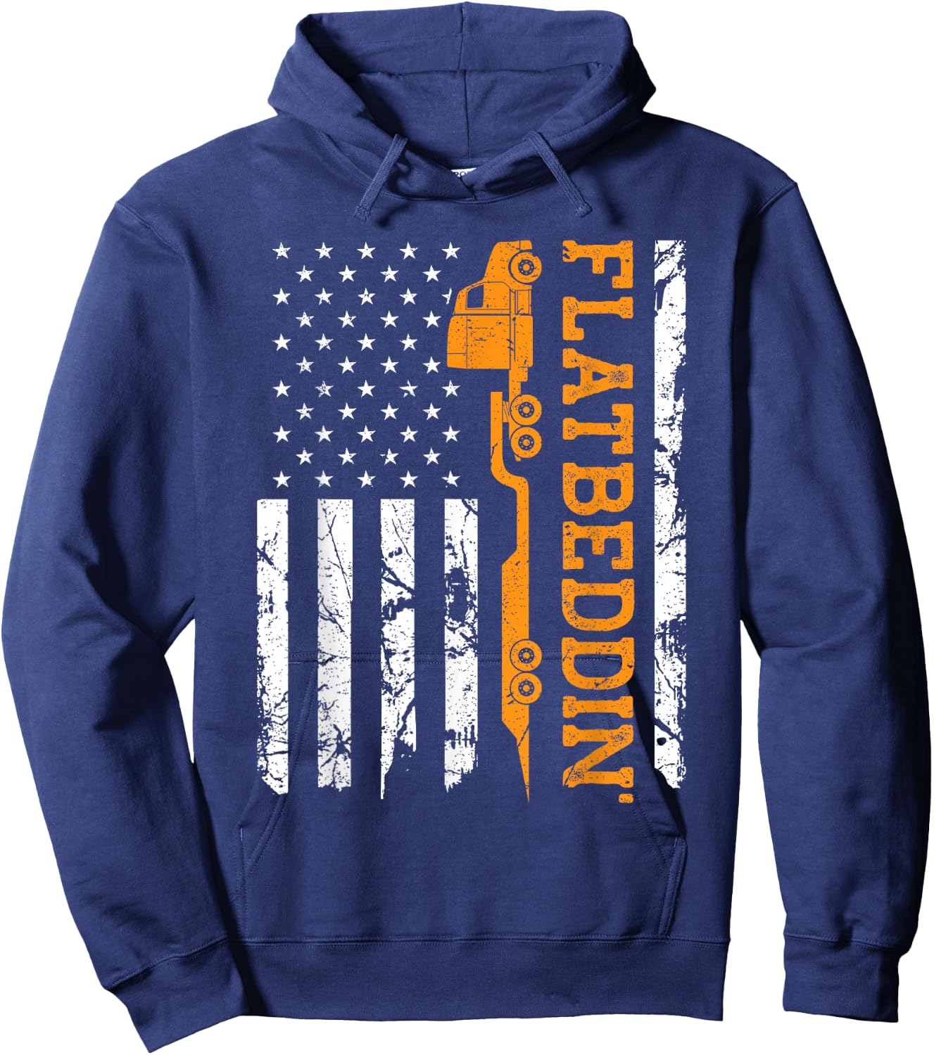 American Flag Flatbed Truck, Patriotic Flatbed Trucker Hoodie - Hoodie | Navy