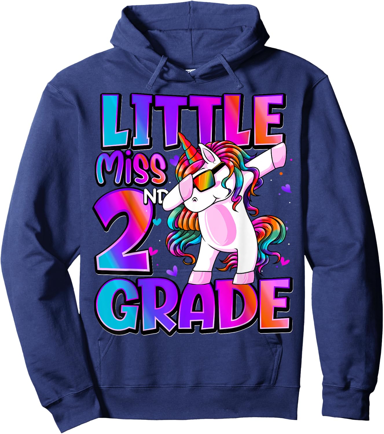 Little Miss 2nd Grade Unicorn Back To School 2nd Grade Girls Hoodie - Hoodie | Navy