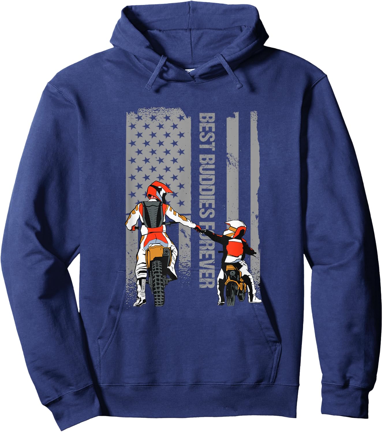Motocross Dirt Bike Fathers Day Best Dad American Flag Gift Men Hoodie - Hoodie | Navy