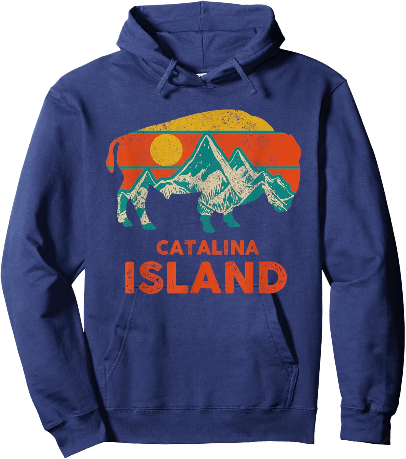 Catalina Island Vintage Bison Buffalo America Souvenir Hoodie - Hoodie | Navy