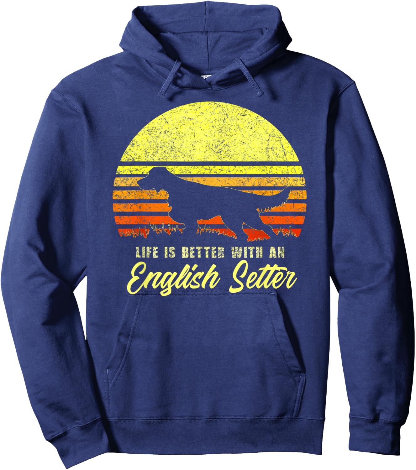 English Setter Hunting Bird Dog Lover Vintage Retro Sun Gift Men Women Kids Hoodie - Hoodie | Navy