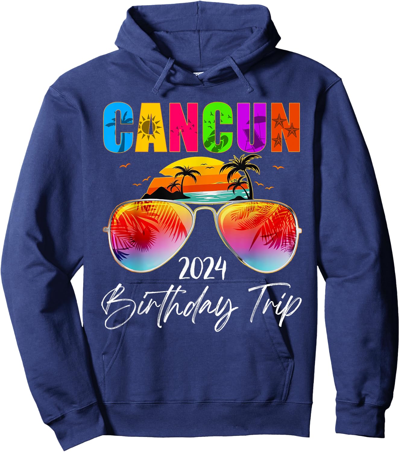 Birthday Trip Cancun Mexico 2024 Summer Vacation Matching Men Women Kids Hoodie - Hoodie | Navy