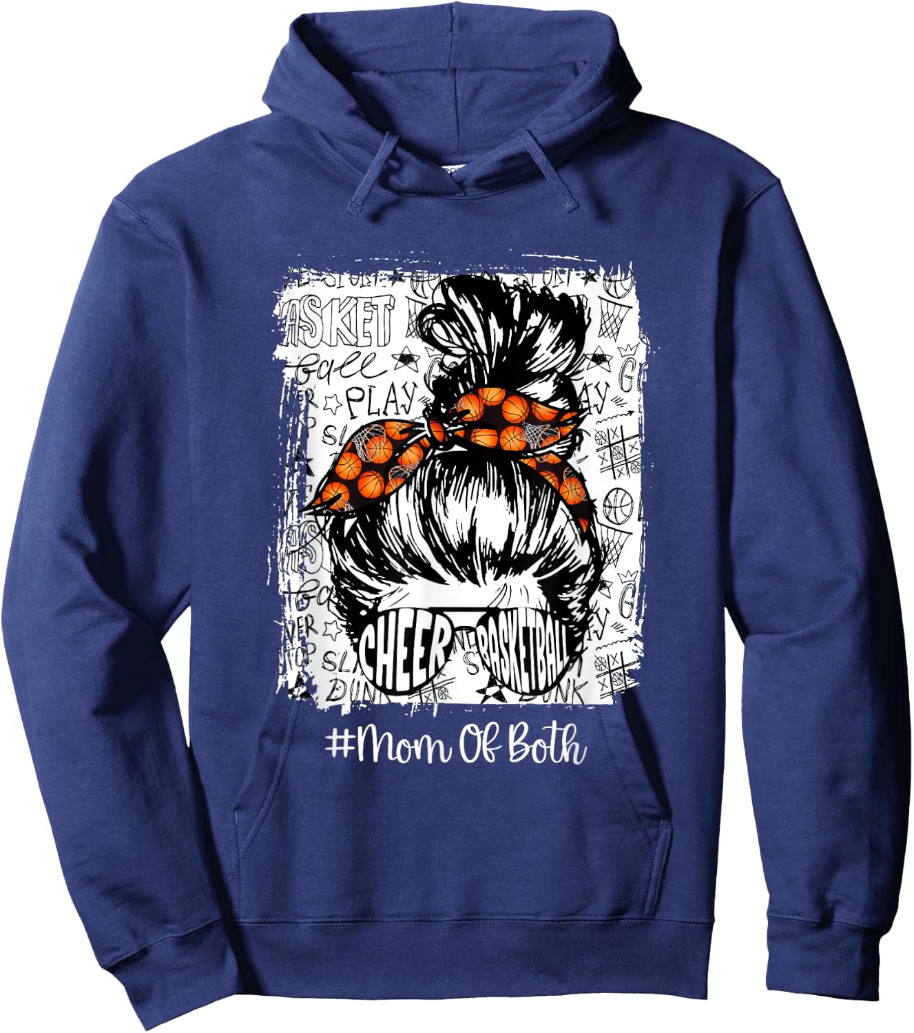 Funny Cheer And Basketball Mom Of Both Mom Bun Hair Hoodie - Hoodie | Navy
