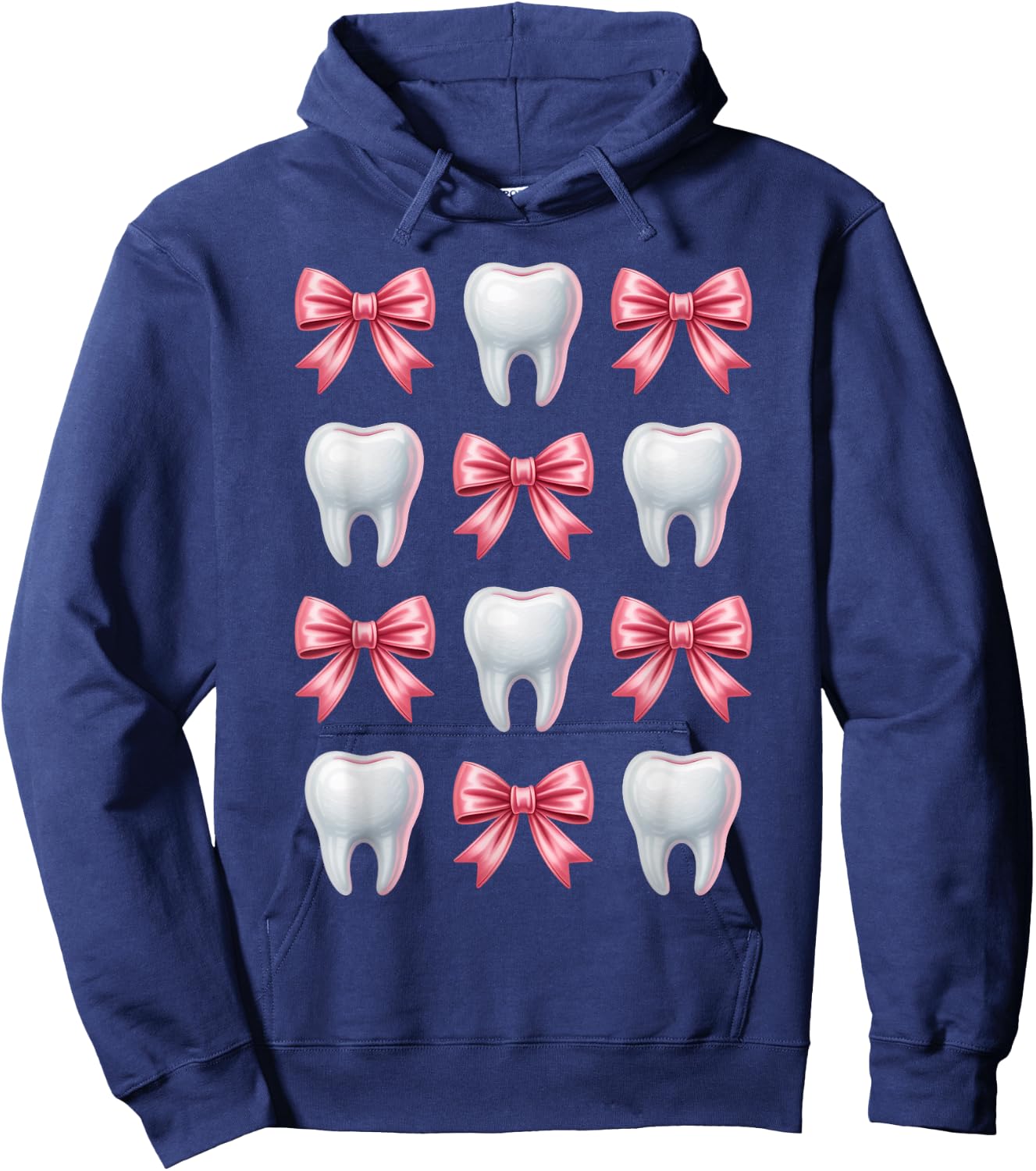 Cute Pink Coquette Bow Teeth Dentist Squad Dental Assistant Hoodie - Hoodie | Navy
