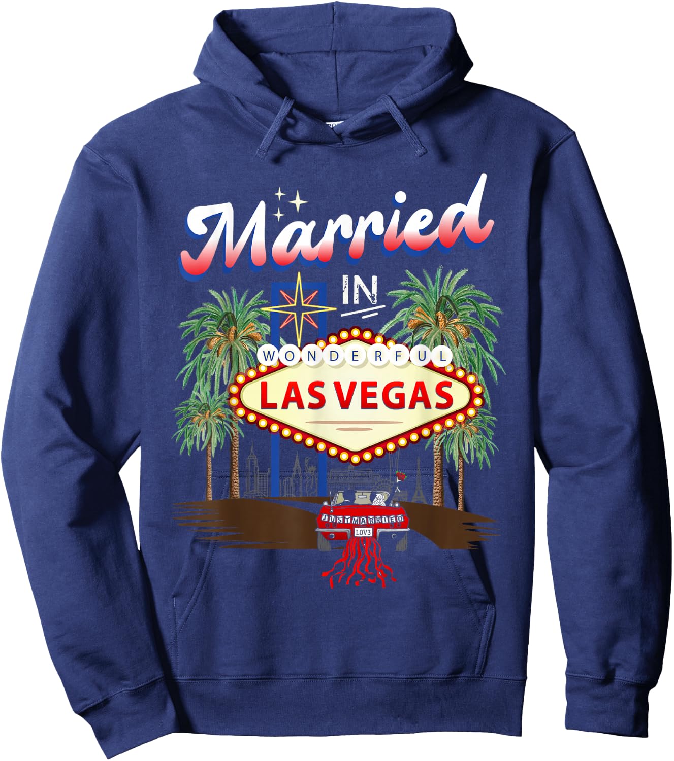 Married in Wonderful Las Vegas 2023 Wedding Party Matching Hoodie - Hoodie | Navy