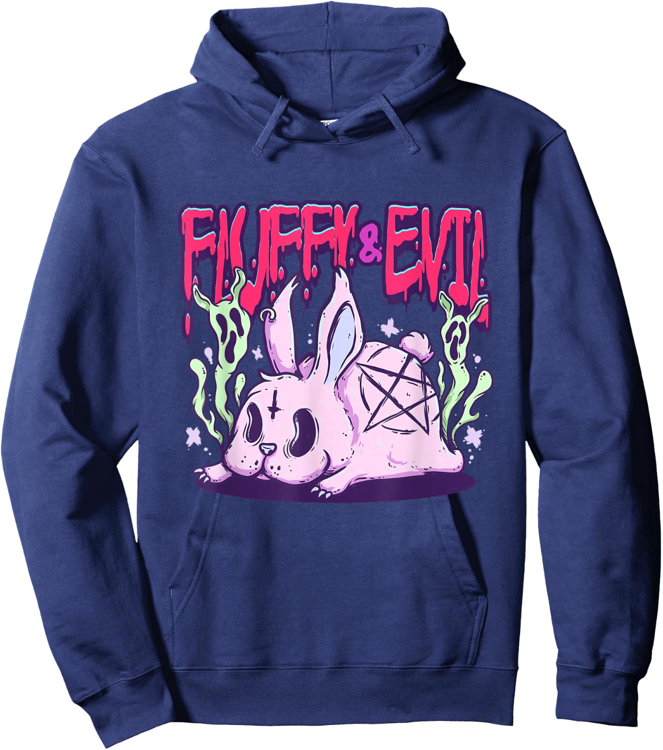 Fluffy & Evil Pastel Goth Rabbit Voodoo Satanic Bunny Hoodie - Hoodie | Navy