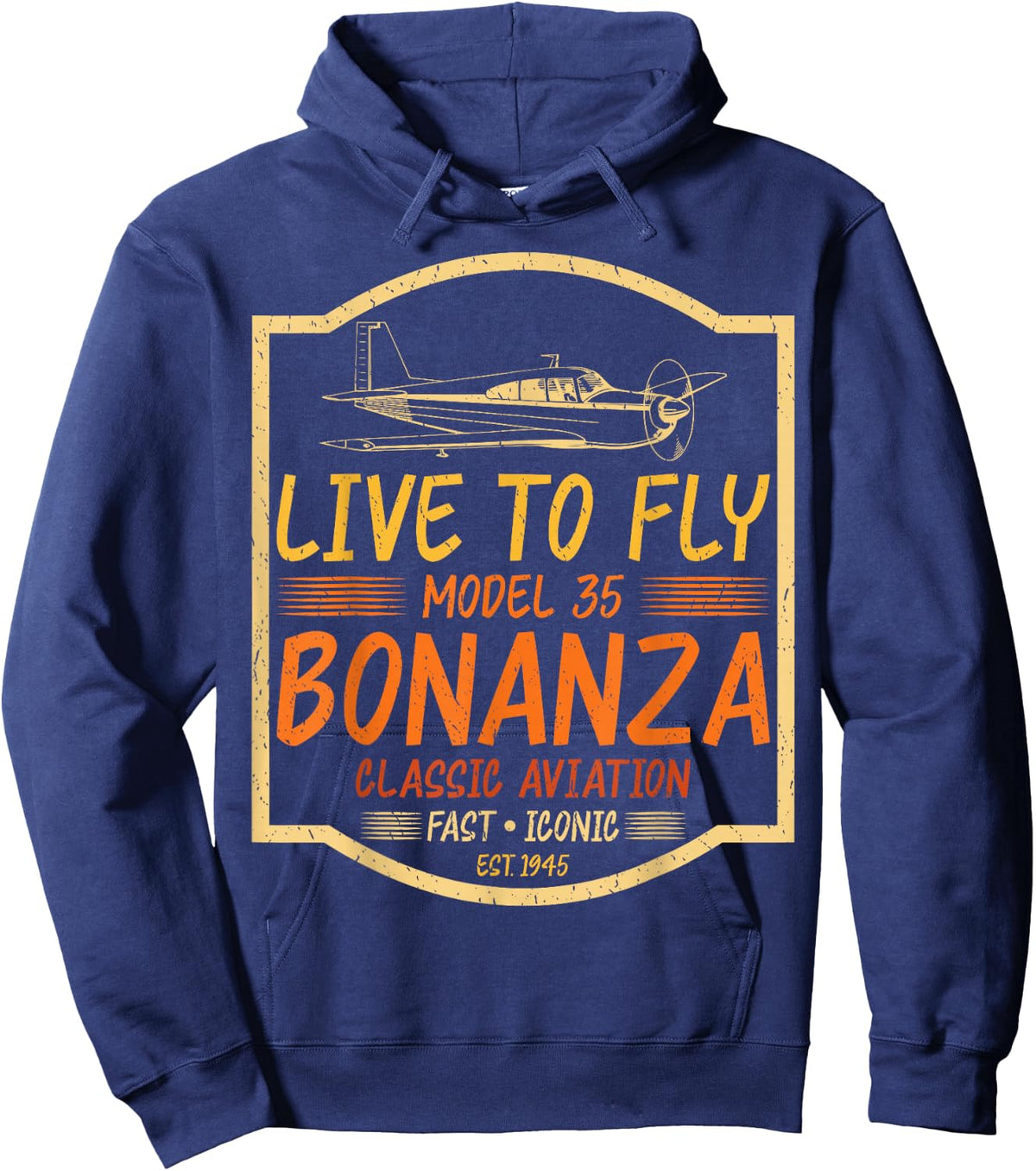 Vintage Airplane Shirt Airplane Bonanza Live To Fly Model Hoodie - Hoodie | Navy
