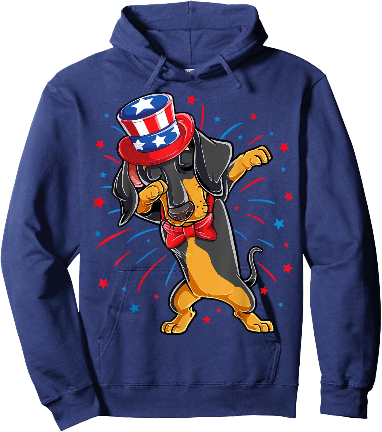 Dabbing Dachshund 4th of July T shirt Men USA American Flag Hoodie - Hoodie | Navy