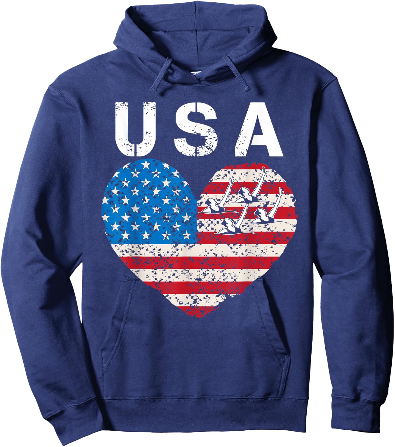 USA artistic swimming team American flag heart US Swim Aqua Hoodie - Hoodie | Navy