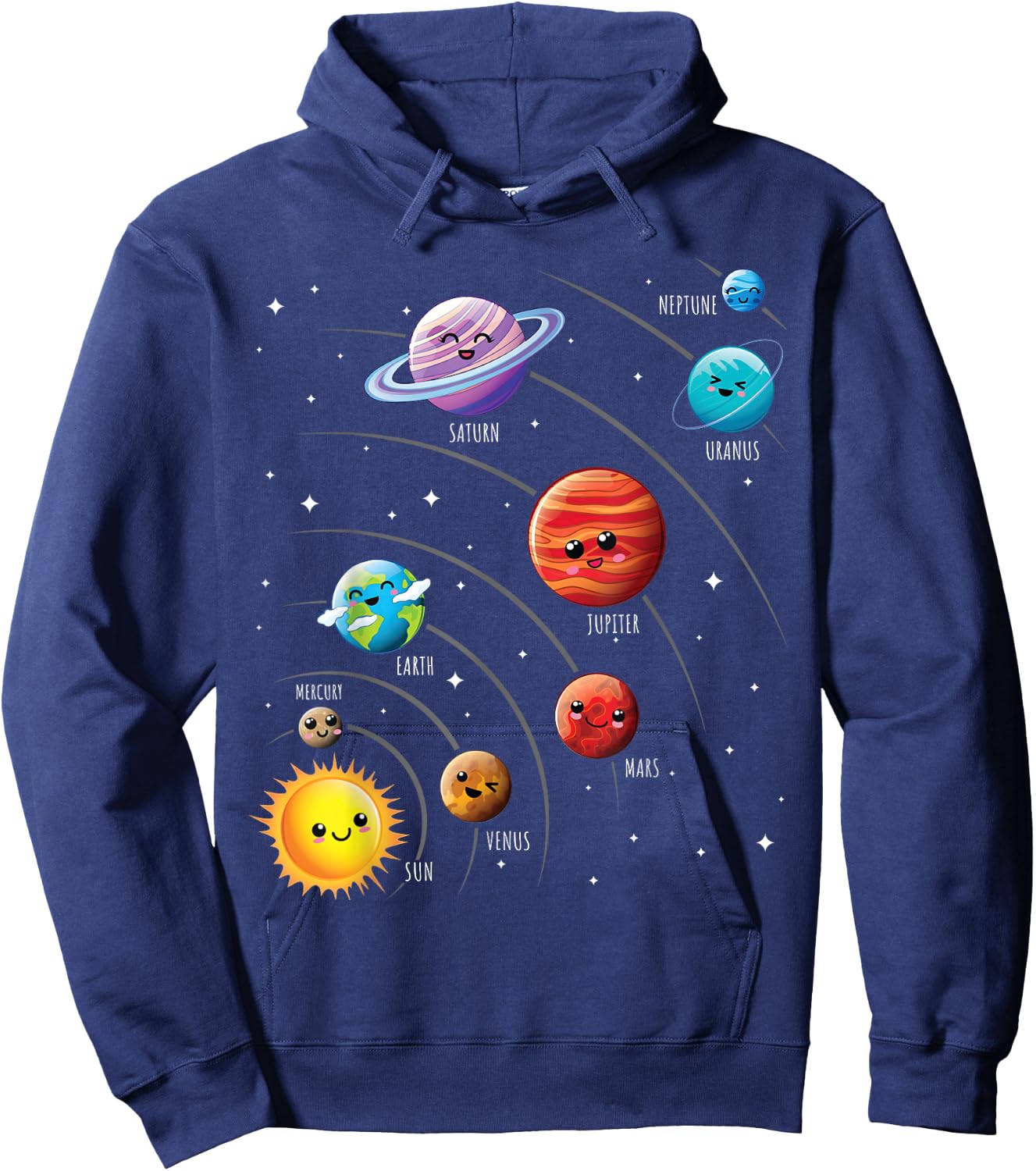 Kids Colorful Solar System Cute Anime Planets Space Hoodie - Hoodie | Navy