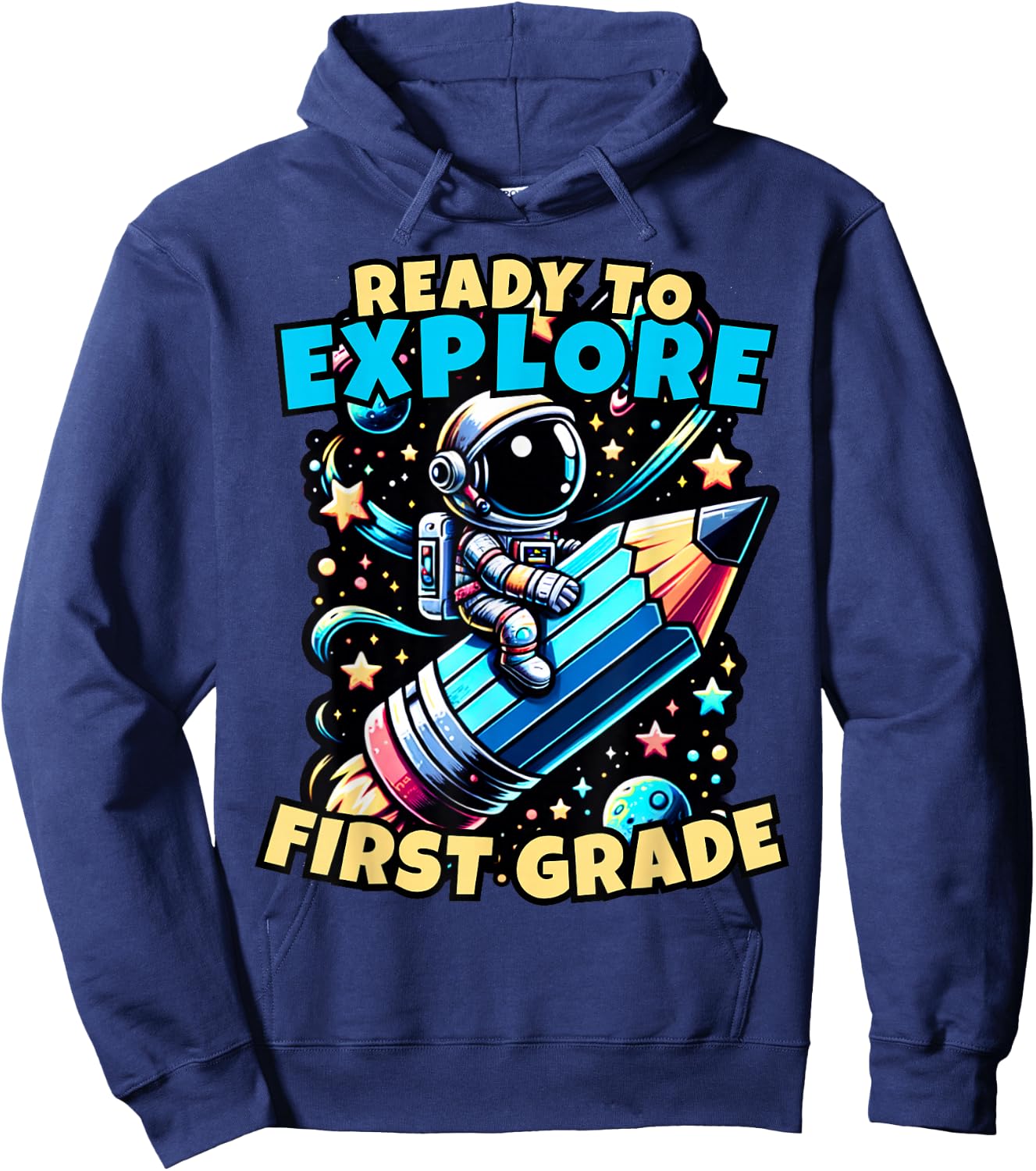 Ready to Explore 1st Grade Kids Astronaut Back to School Hoodie - Hoodie | Navy