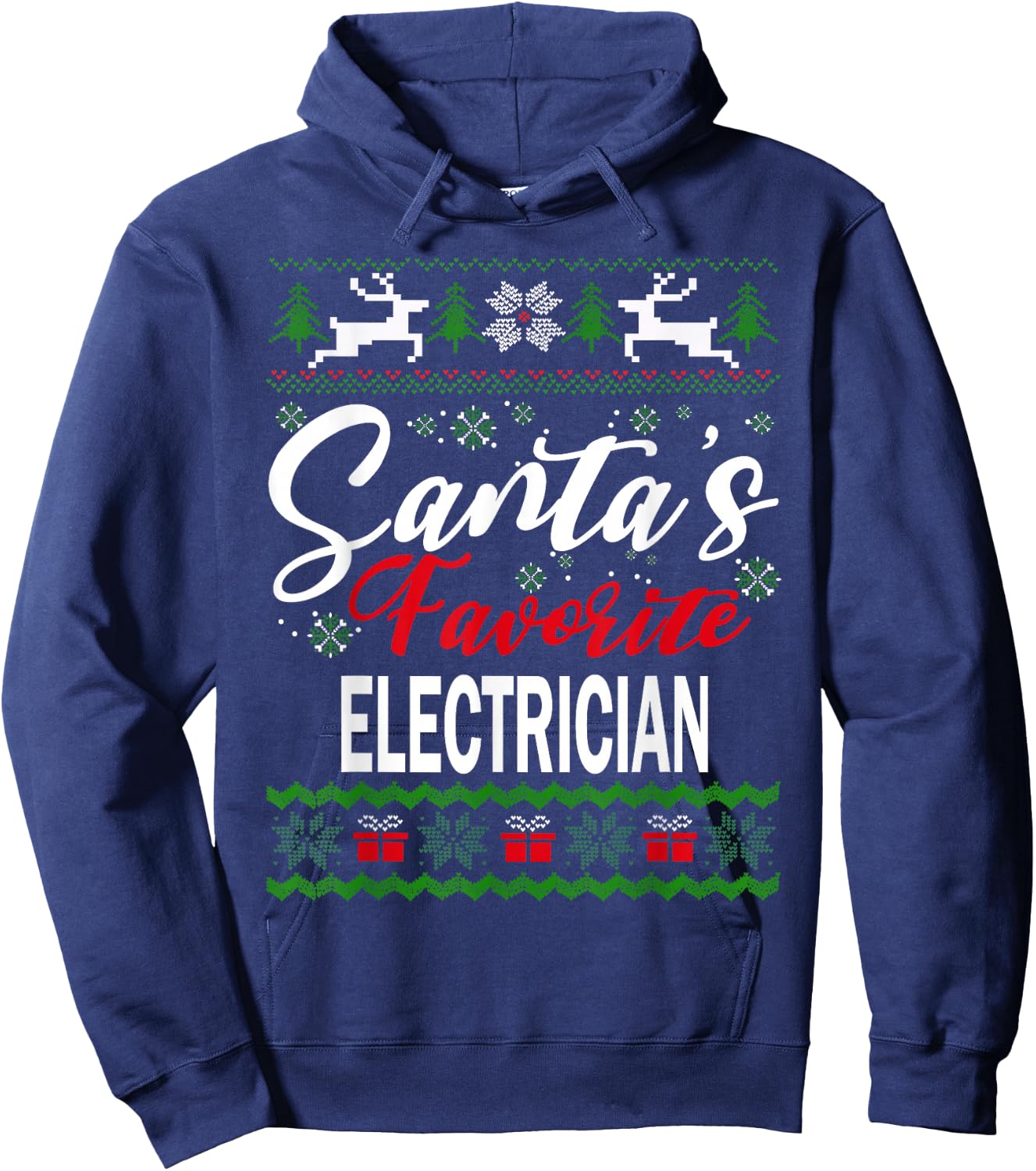 Funny Santas Favorite Electrician Christmas Ugly Sweater Hoodie - Hoodie | Navy