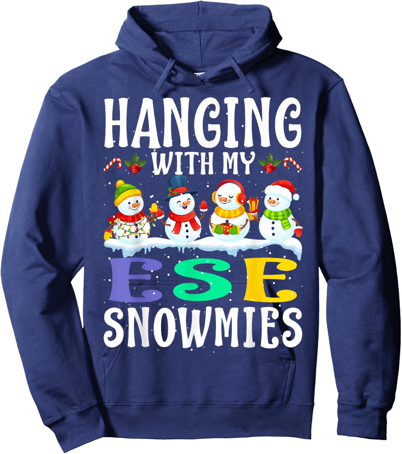 Hanging With My Ese Snowmies Teacher Christmas Gift Men Women Kids Hoodie - Hoodie | Navy