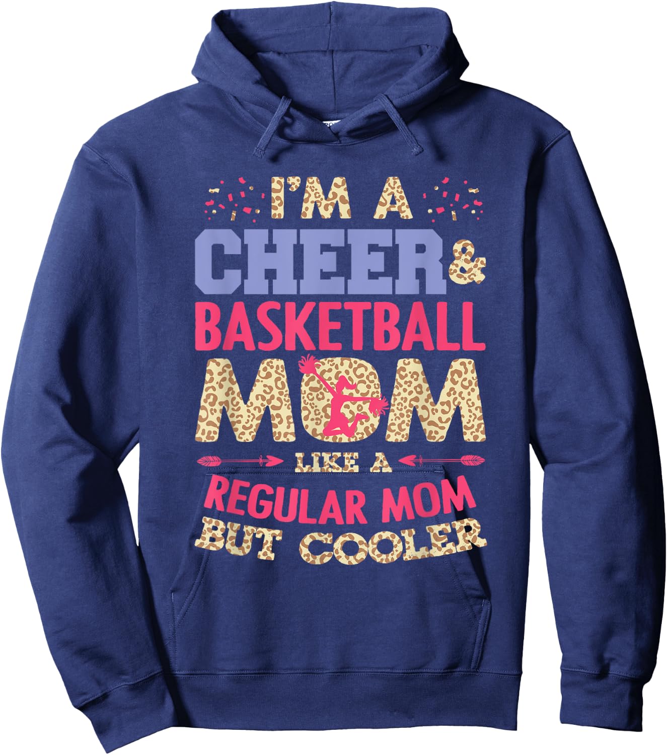 Funny Basketball Cheer Fan Leopard Graphic Moms Cheerleader Hoodie - Hoodie | Navy