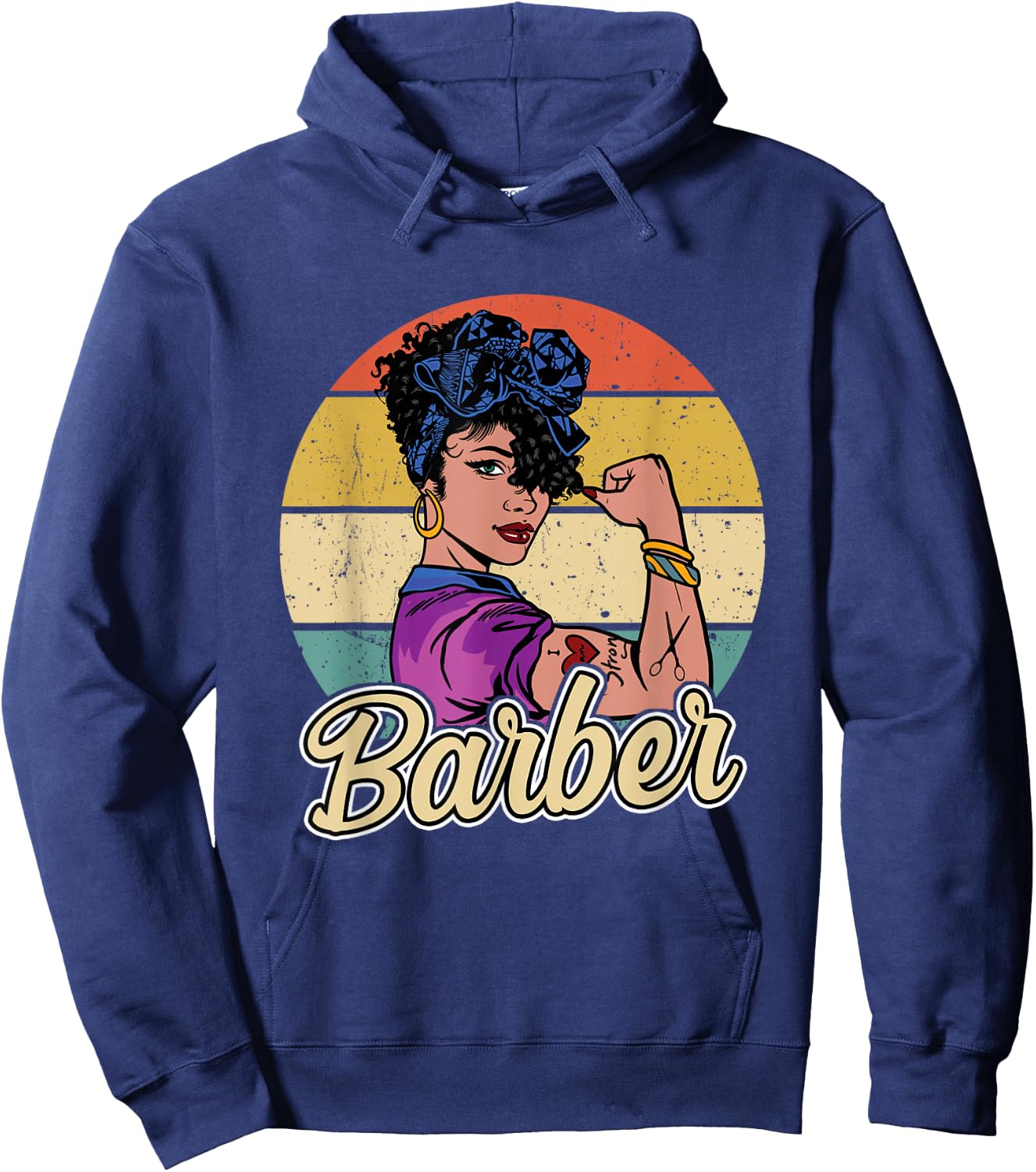 Barber Girl Vintage Barber Gift Hoodie - Hoodie | Navy