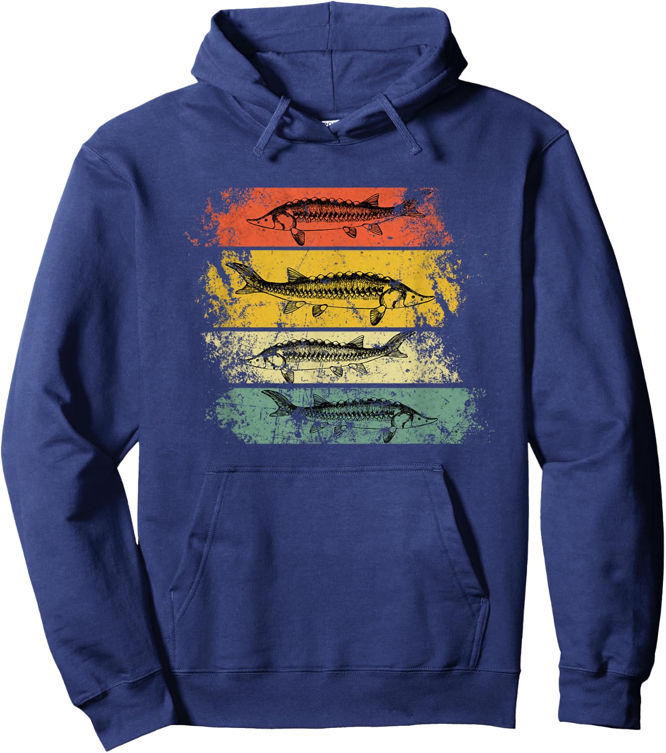 Retro distressed Sturgeon Beluga Grunge Hoodie - Hoodie | Navy