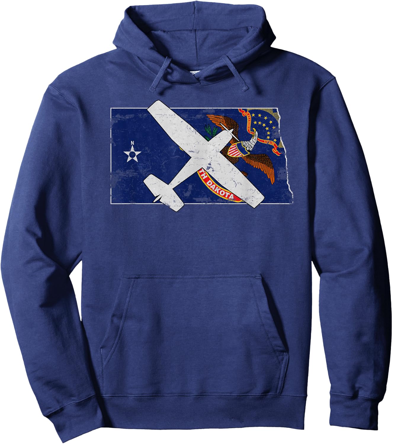 North Dakota Pilot State Flag C172 Skyhawk Airplane Vintage Hoodie - Hoodie | Navy