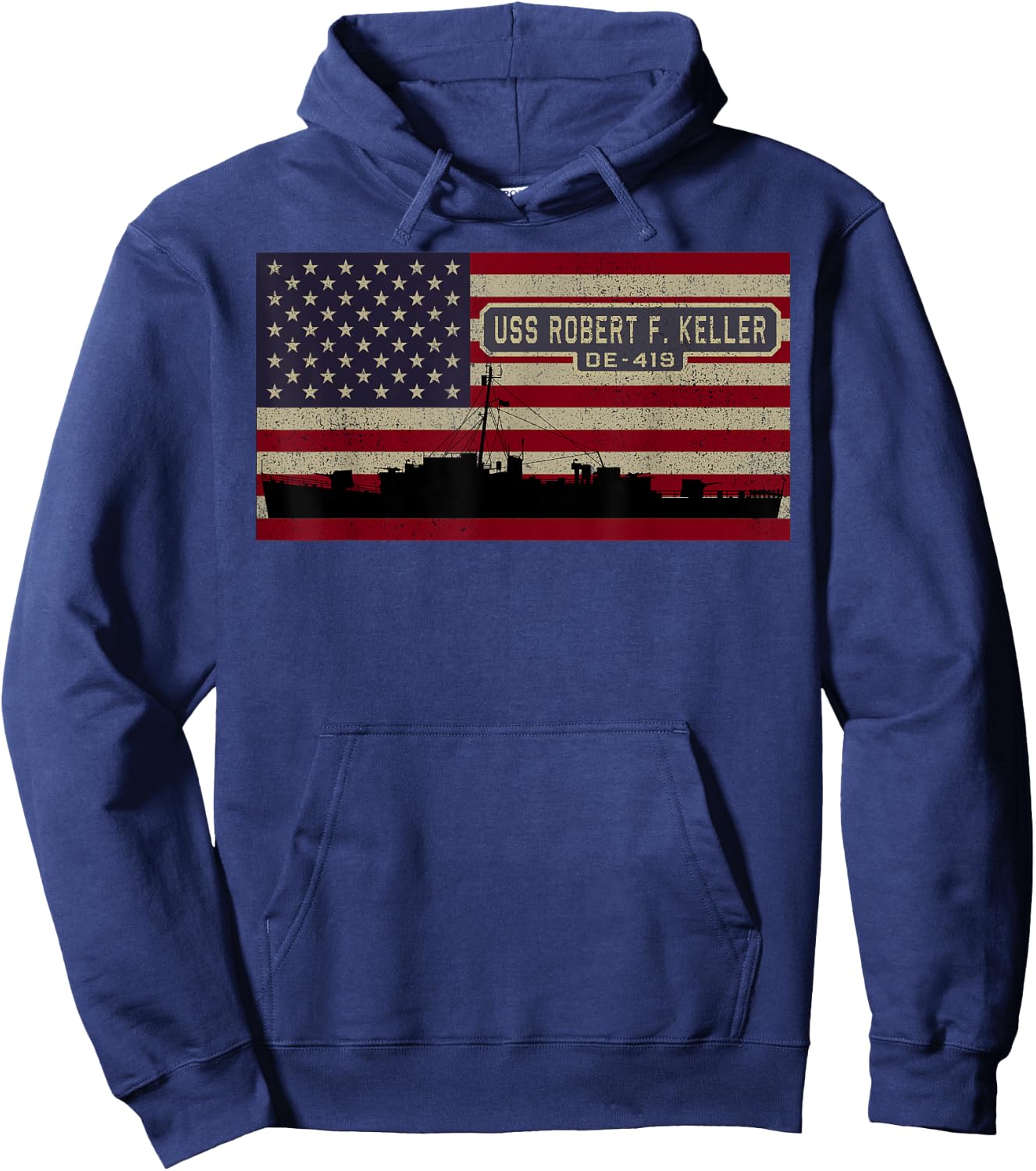 USS Robert F Keller DE-419 Ship American Flag Kids Men Hoodie - Hoodie | Navy