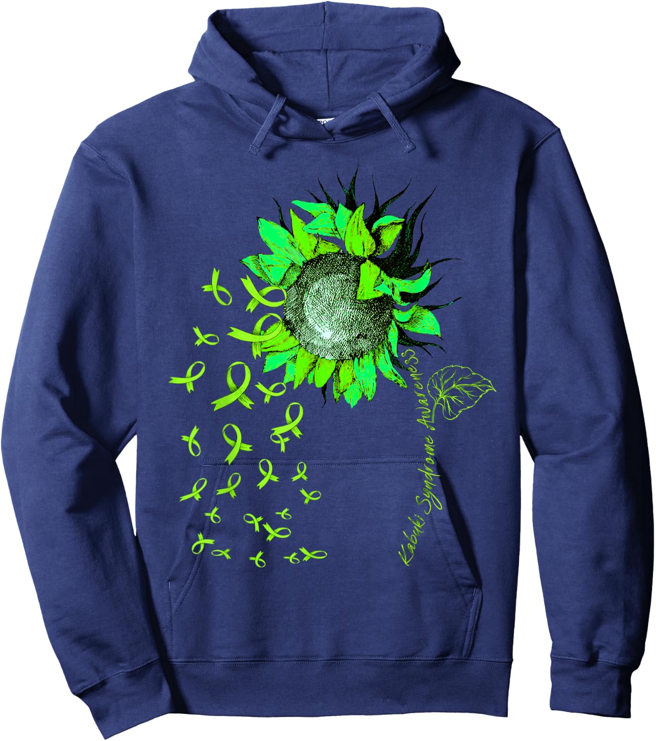 KABUKI SYNDROME AWARENESS Sunflower Lime Ribbon Hoodie - Hoodie | Navy